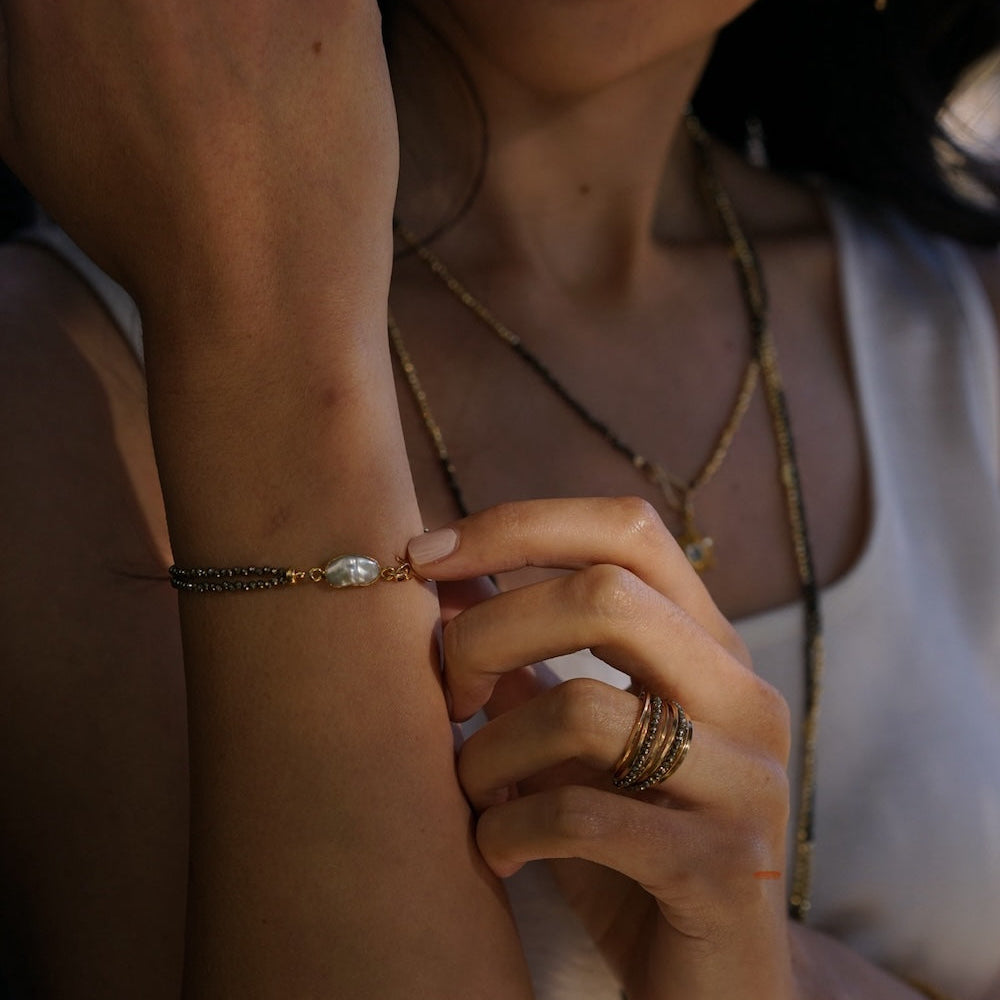 Golden Mixed Pyrite Pearly Bracelet