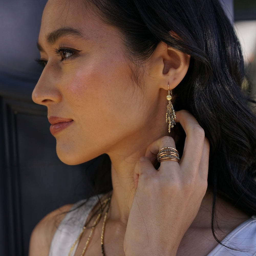 Firecracker Mixed Golden Pyrite Full Moon Earrings