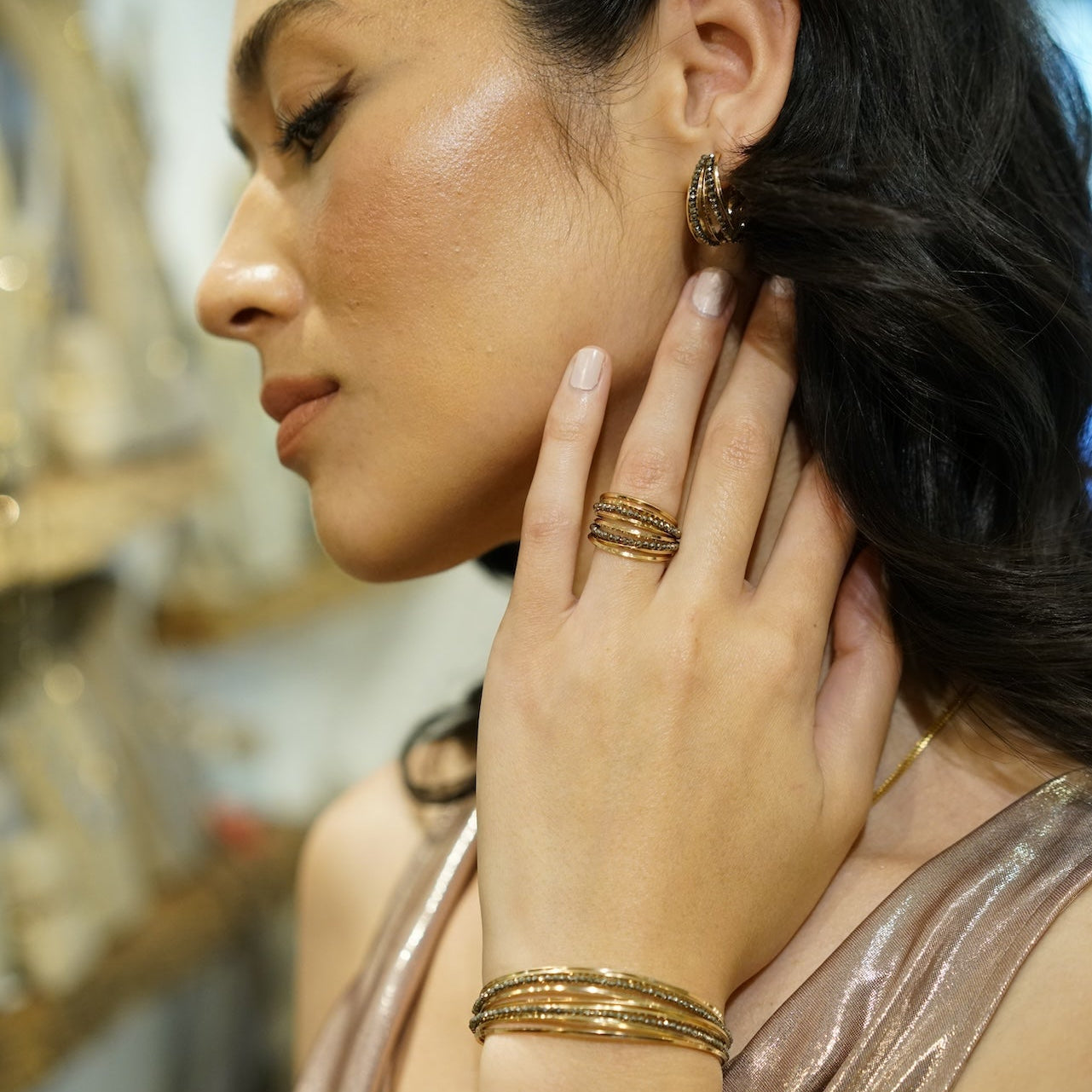 Mia Multi Hoops Open End Bracelet - Pyite