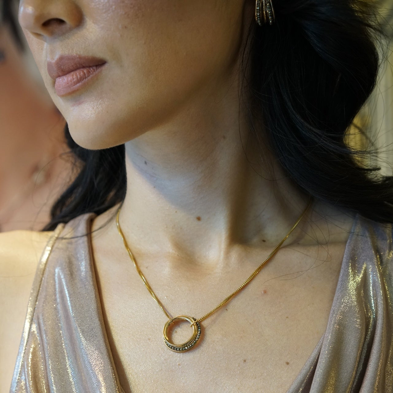 Mia Multi Hoops Pendant Necklace - Pyrite