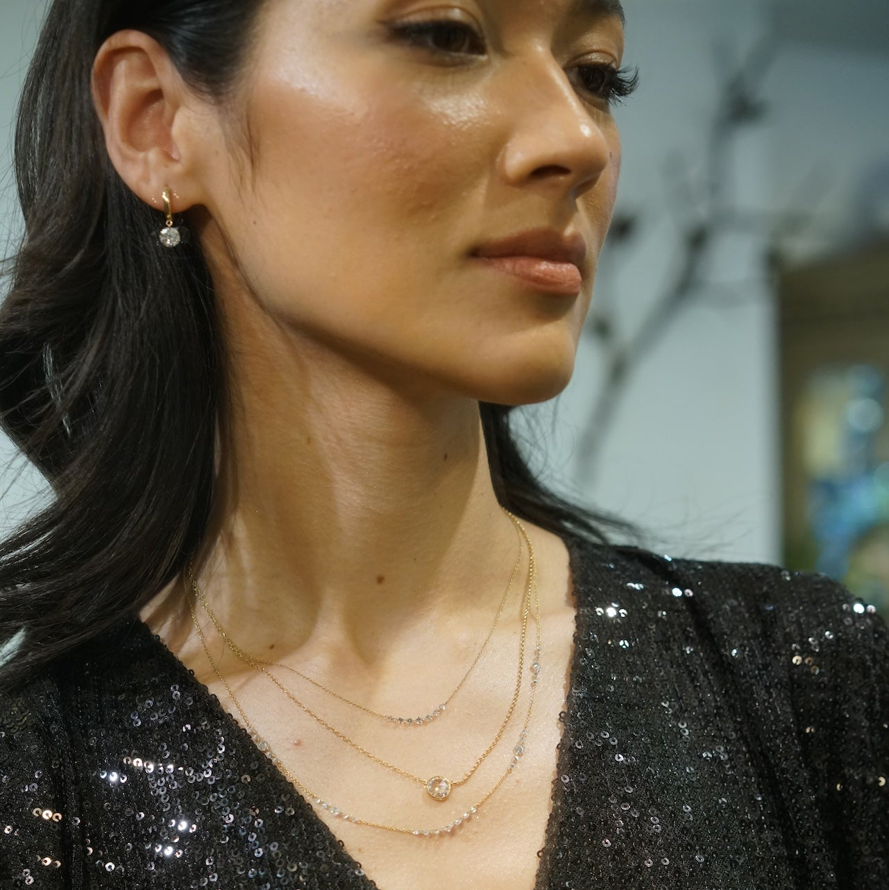 Rose Cut Moissanite Pendant Necklace In 14K
