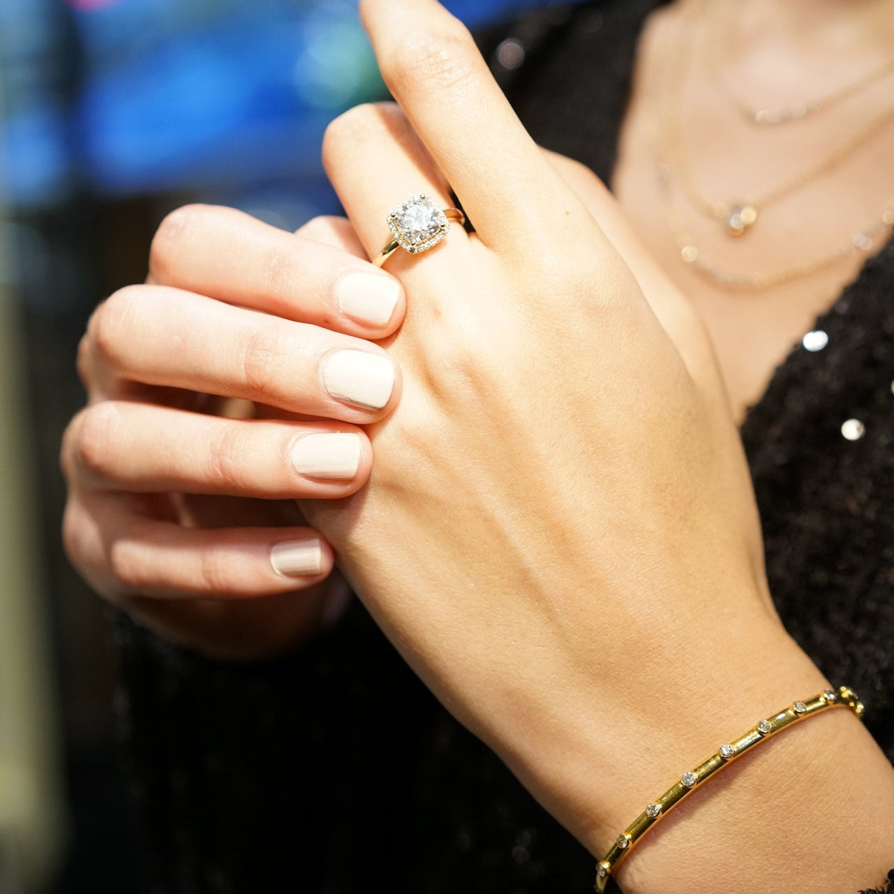 1/2 Stationed Diamond Bangle In 14k