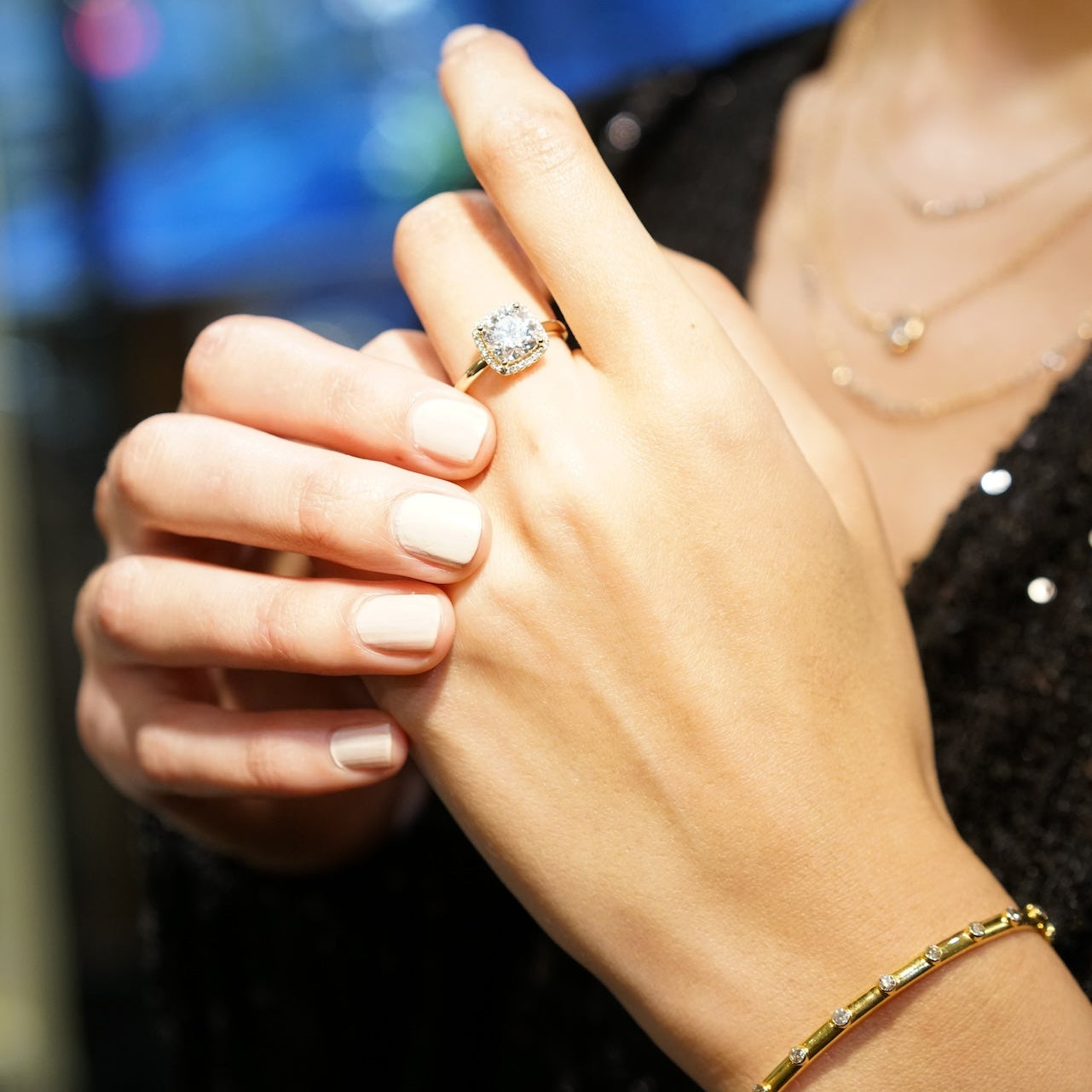 Moissanite Cushion Cut Engagement Ring