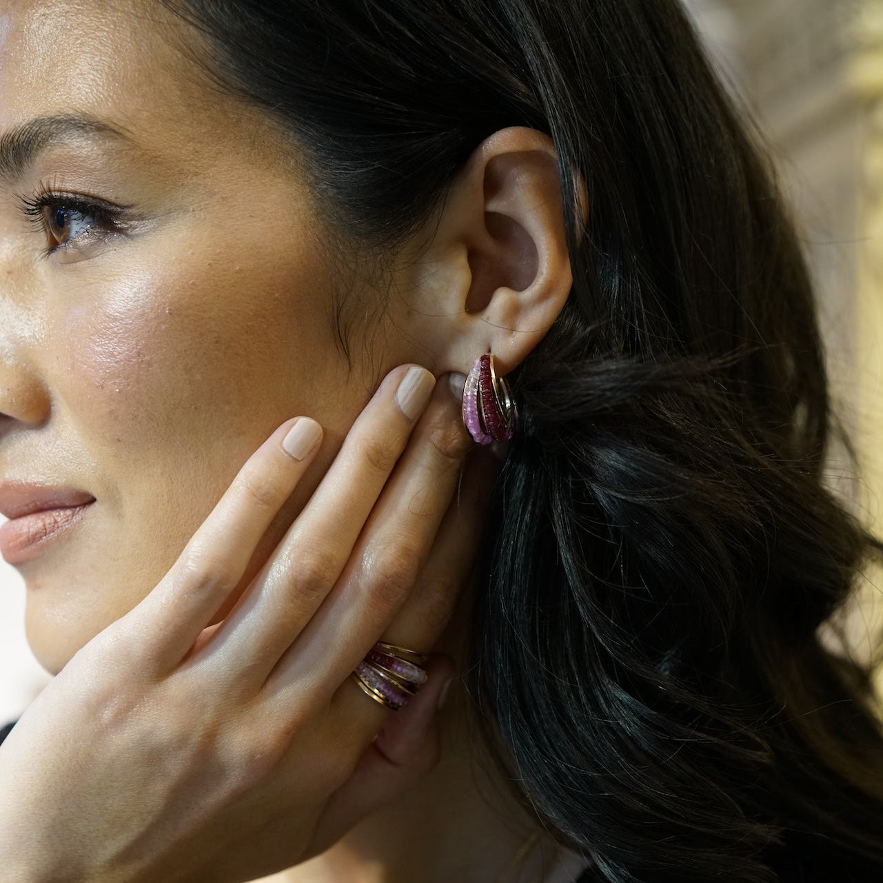 Mia Gem Multi Hoops Earring (Ruby)