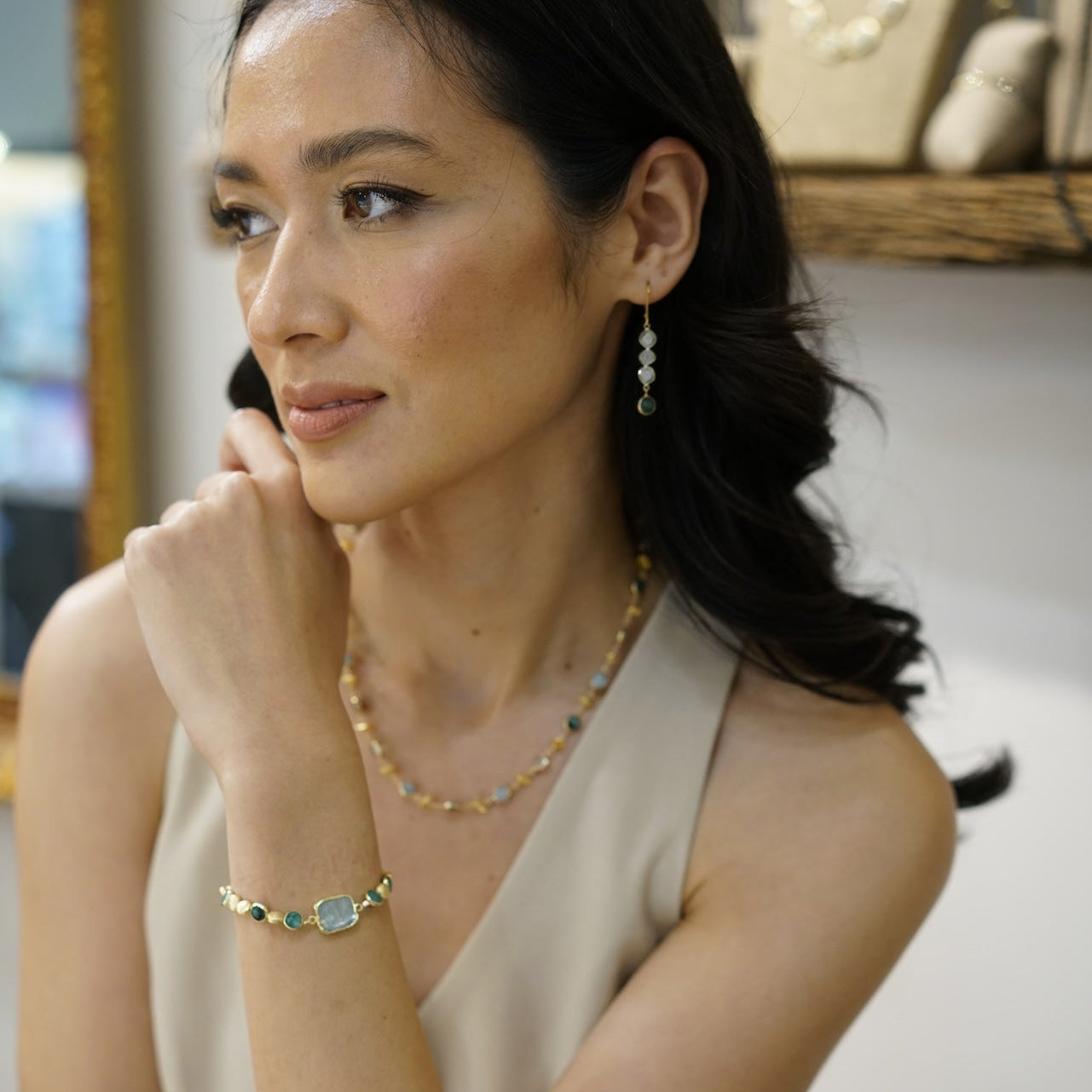Gem Slice Gold Coin Stretch Bracelet