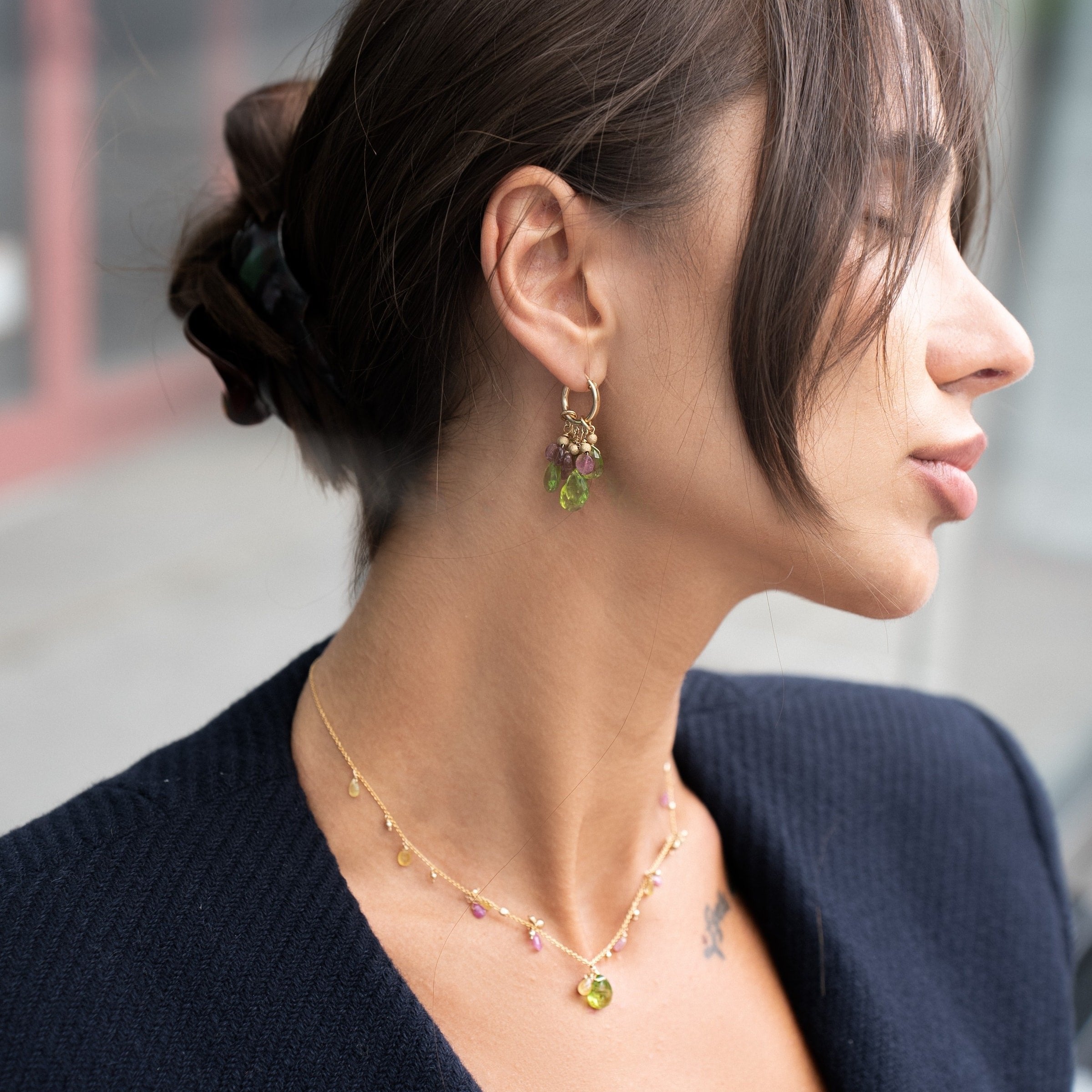 Peridot and Tourmaline Hoops
