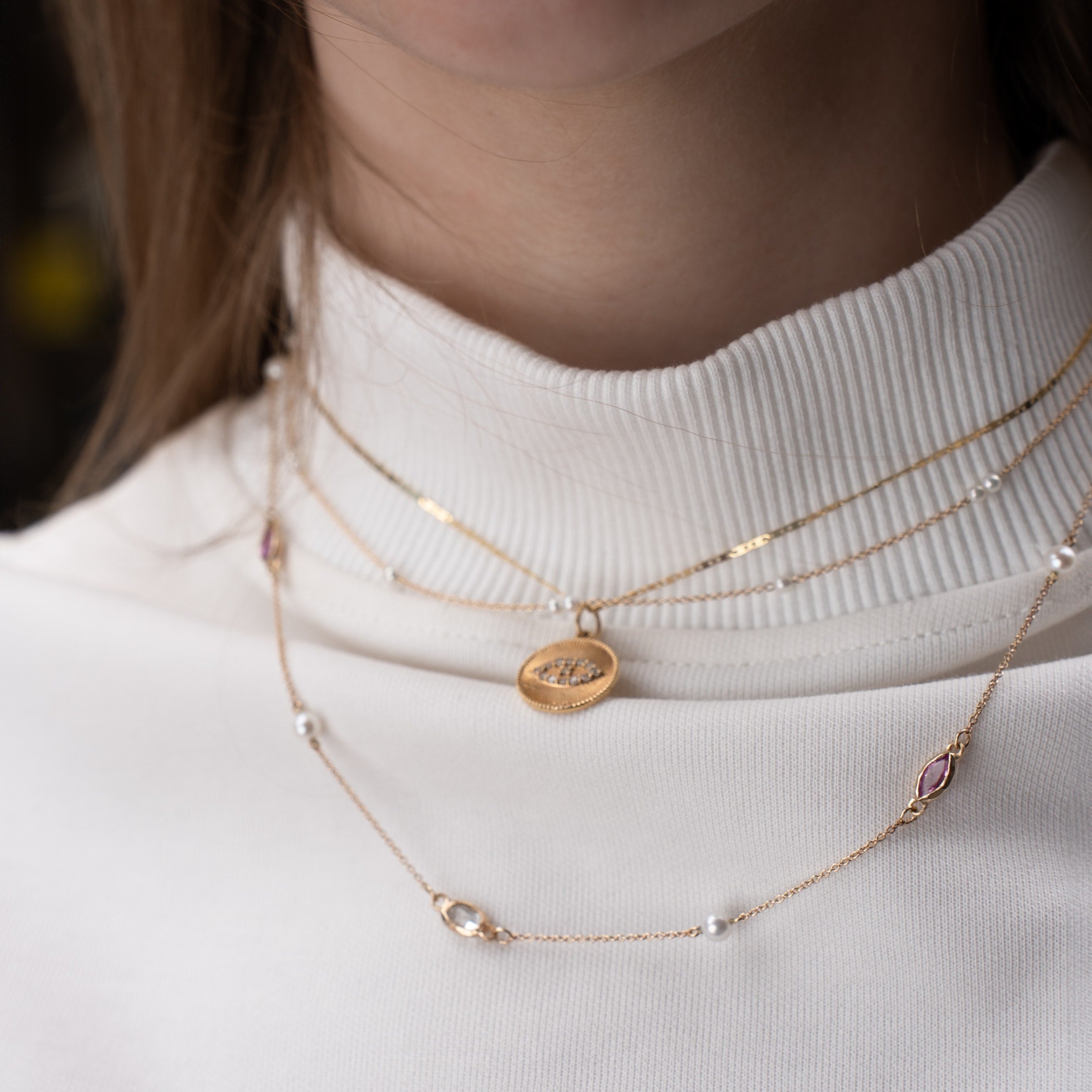 Section Pearl Necklace In 14K