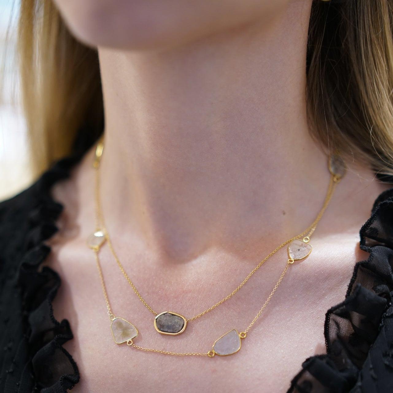 Large Diamond Slice Sectioned Necklace In 18k
