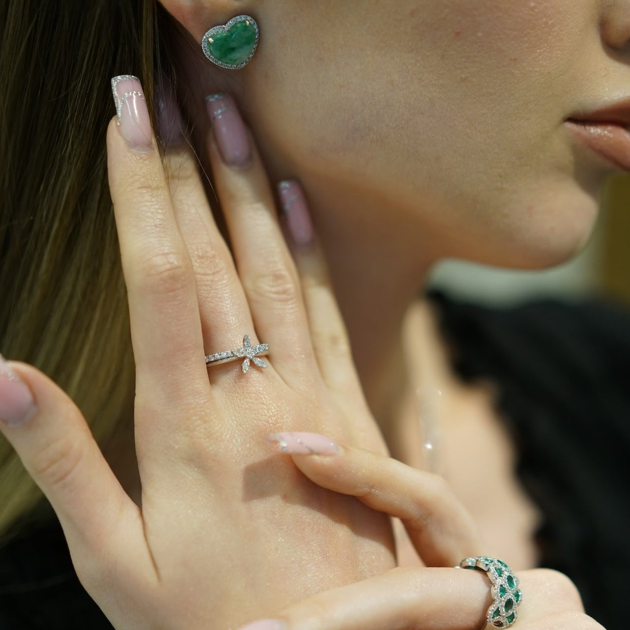 Jade Heart Studs-14k White Gold