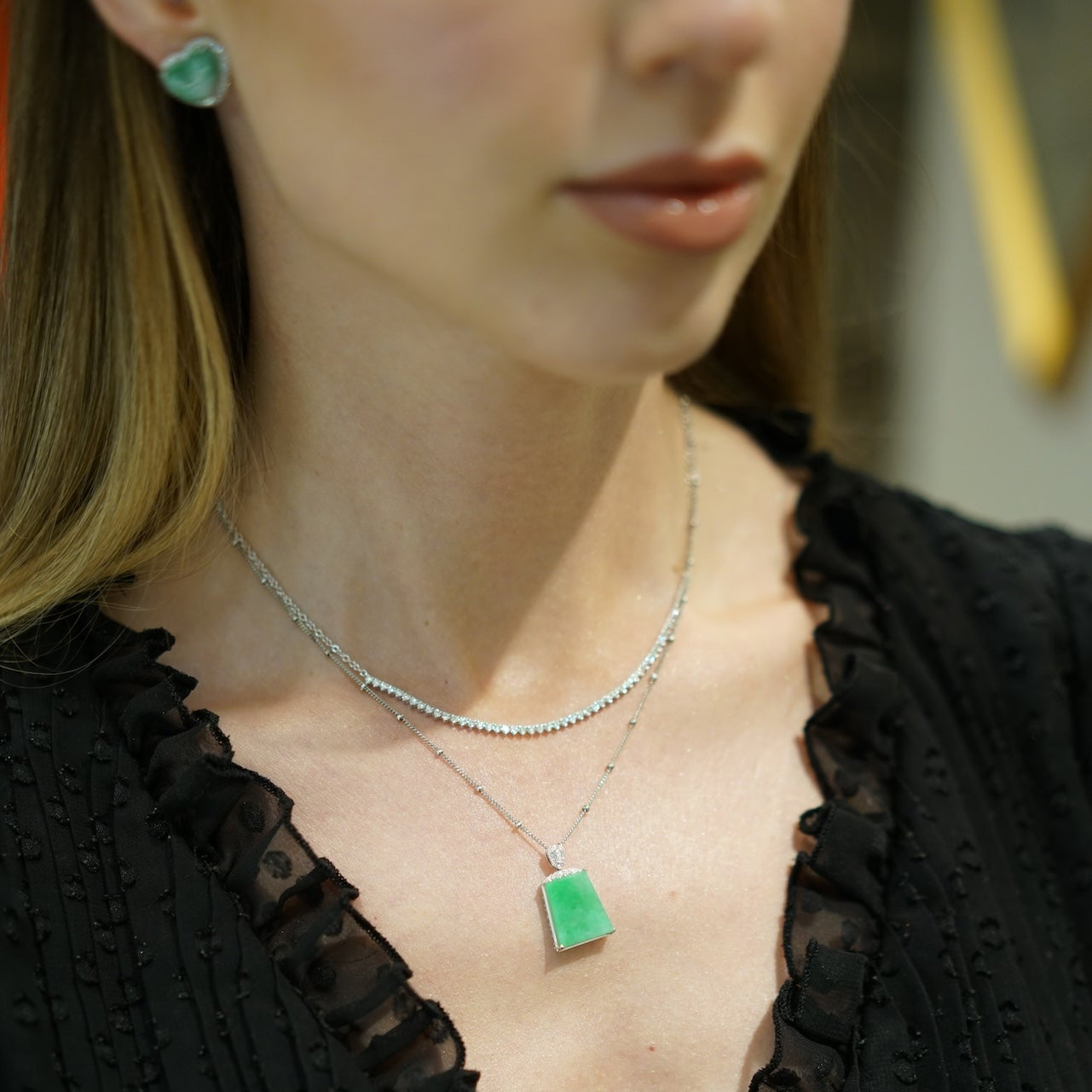 Half Diamond Tennis Necklace 14K