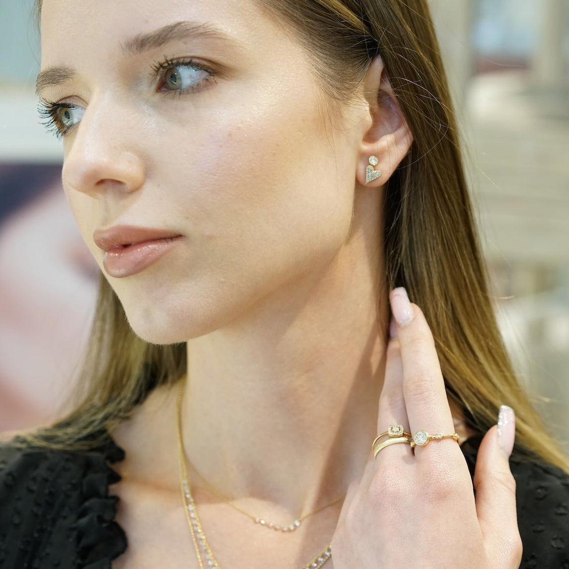 Pave Diamond Yellow Or White Gold Heart Studs