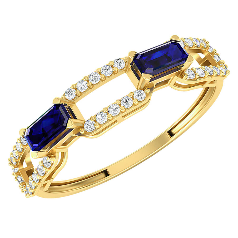 Diamond & Blue Sapphire Link Ring in 18k
