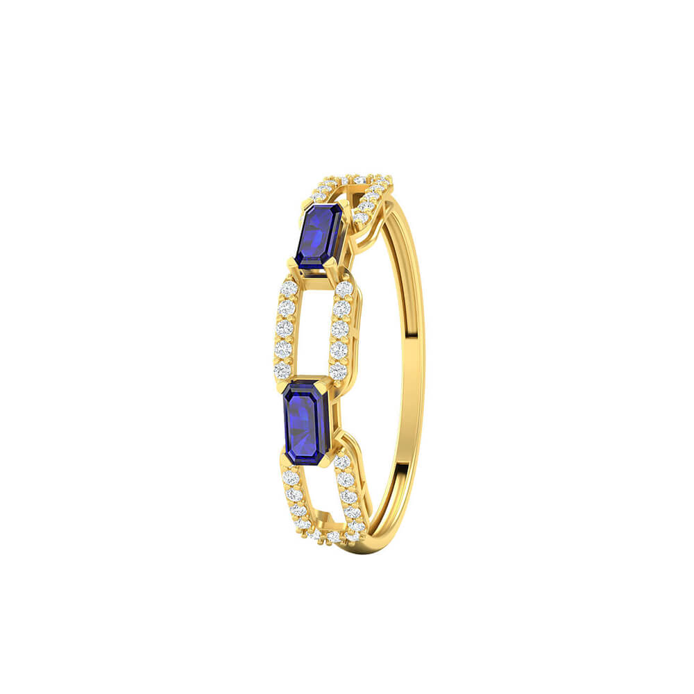 Diamond & Blue Sapphire Link Ring in 18k