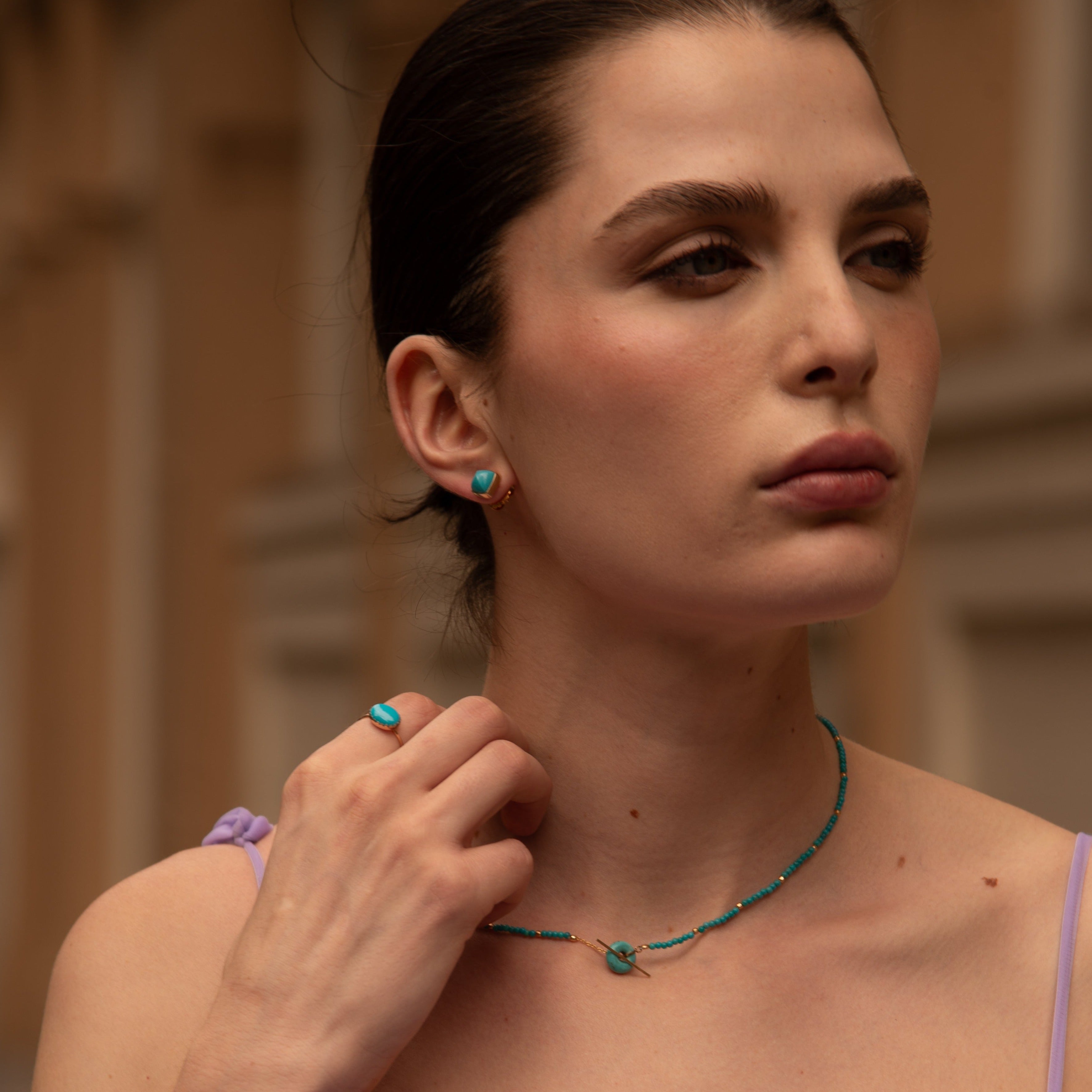 Pyramid Turquoise Studs Earrings 14k