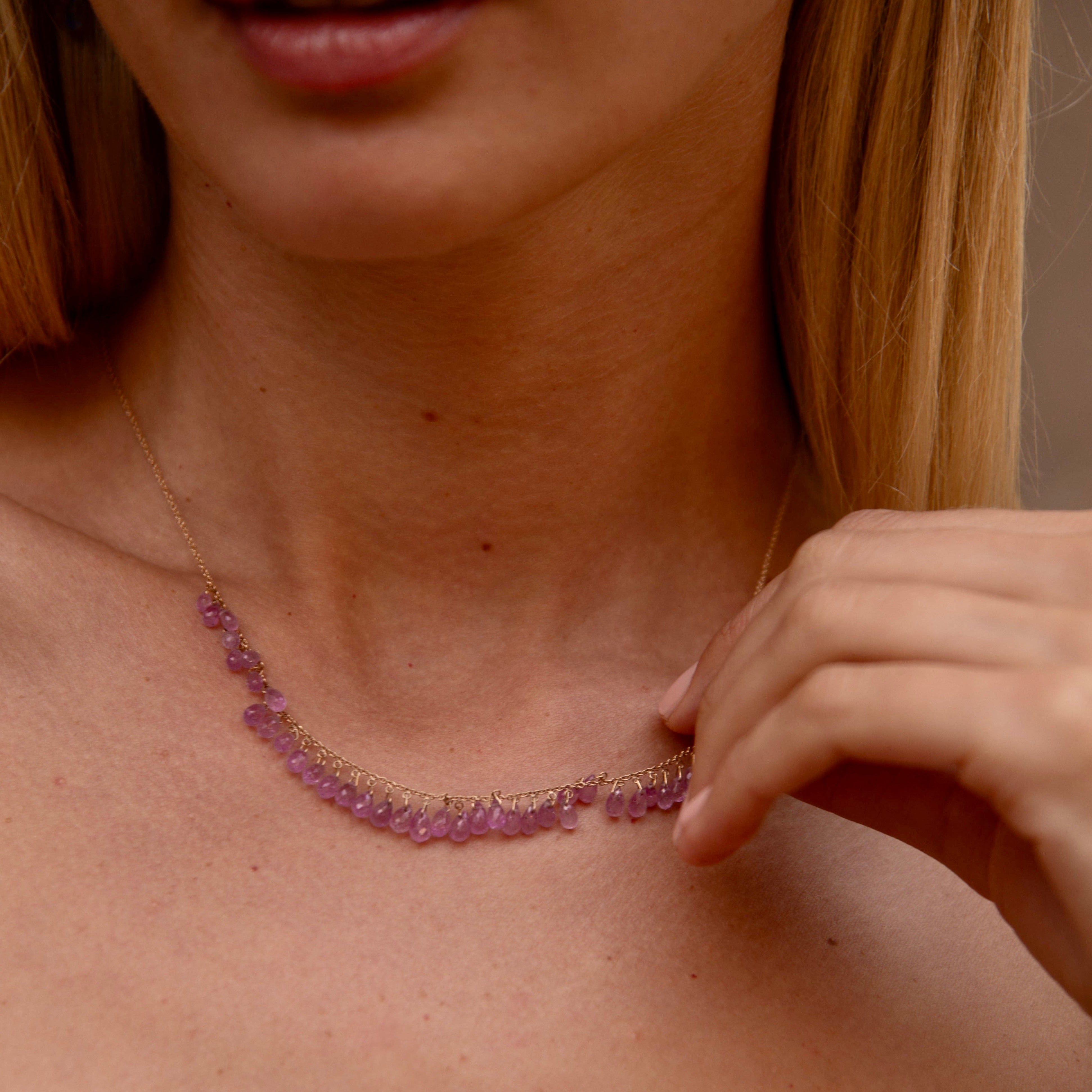 Pink Sapphire Cluster Necklace 14k