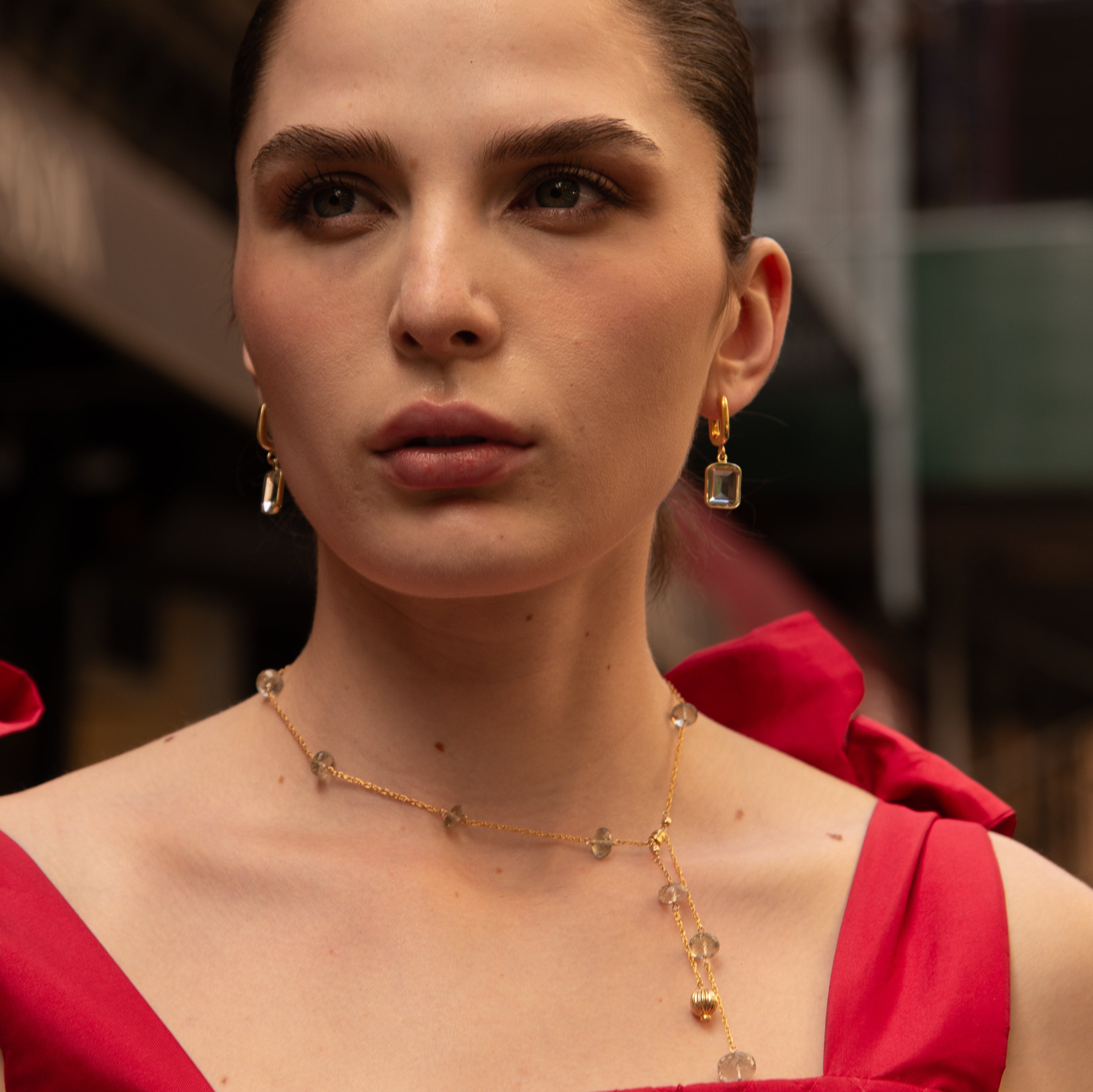 Rectangle Gem Drop With Rectangle Hoops