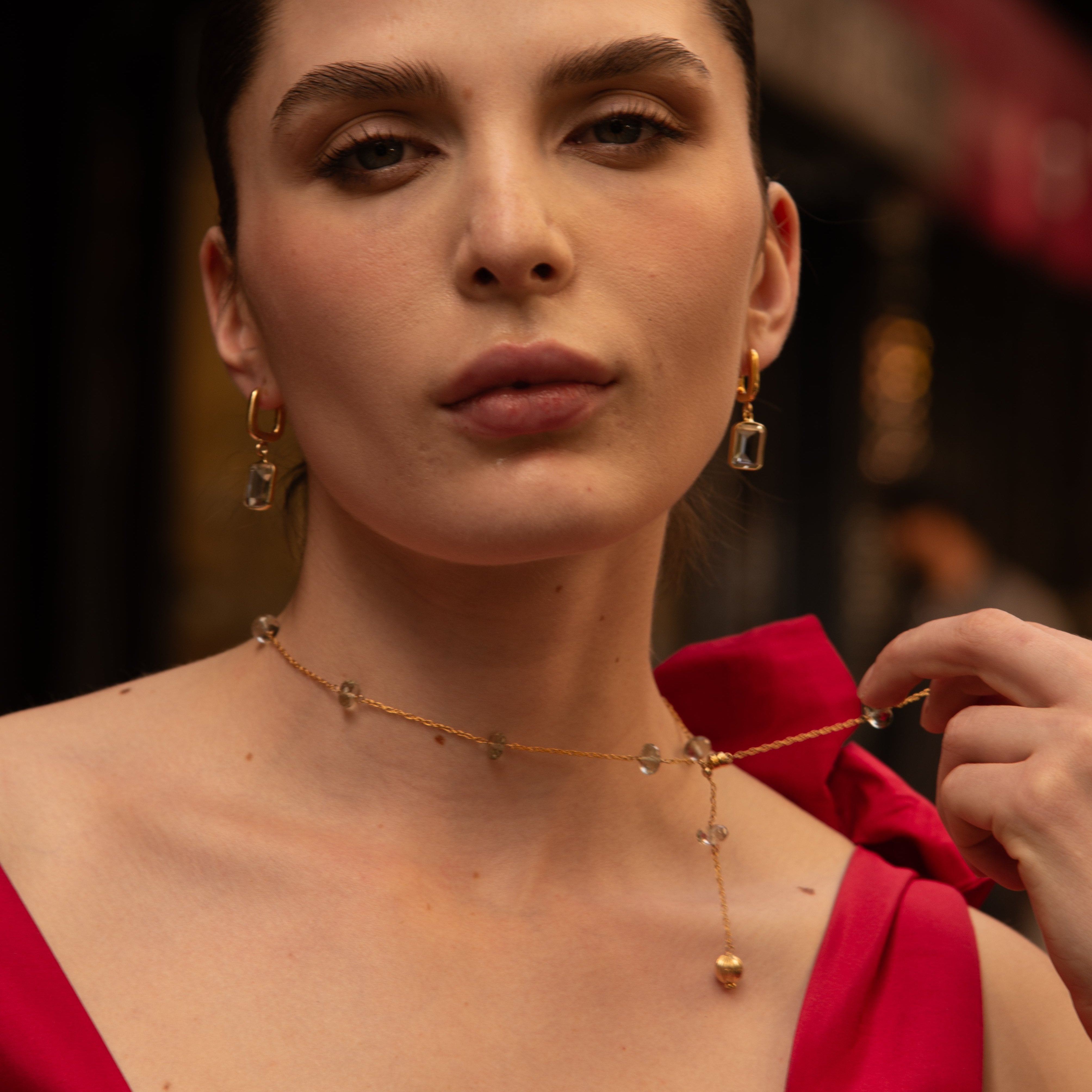 Kelly Gem Lariat Drop Necklace