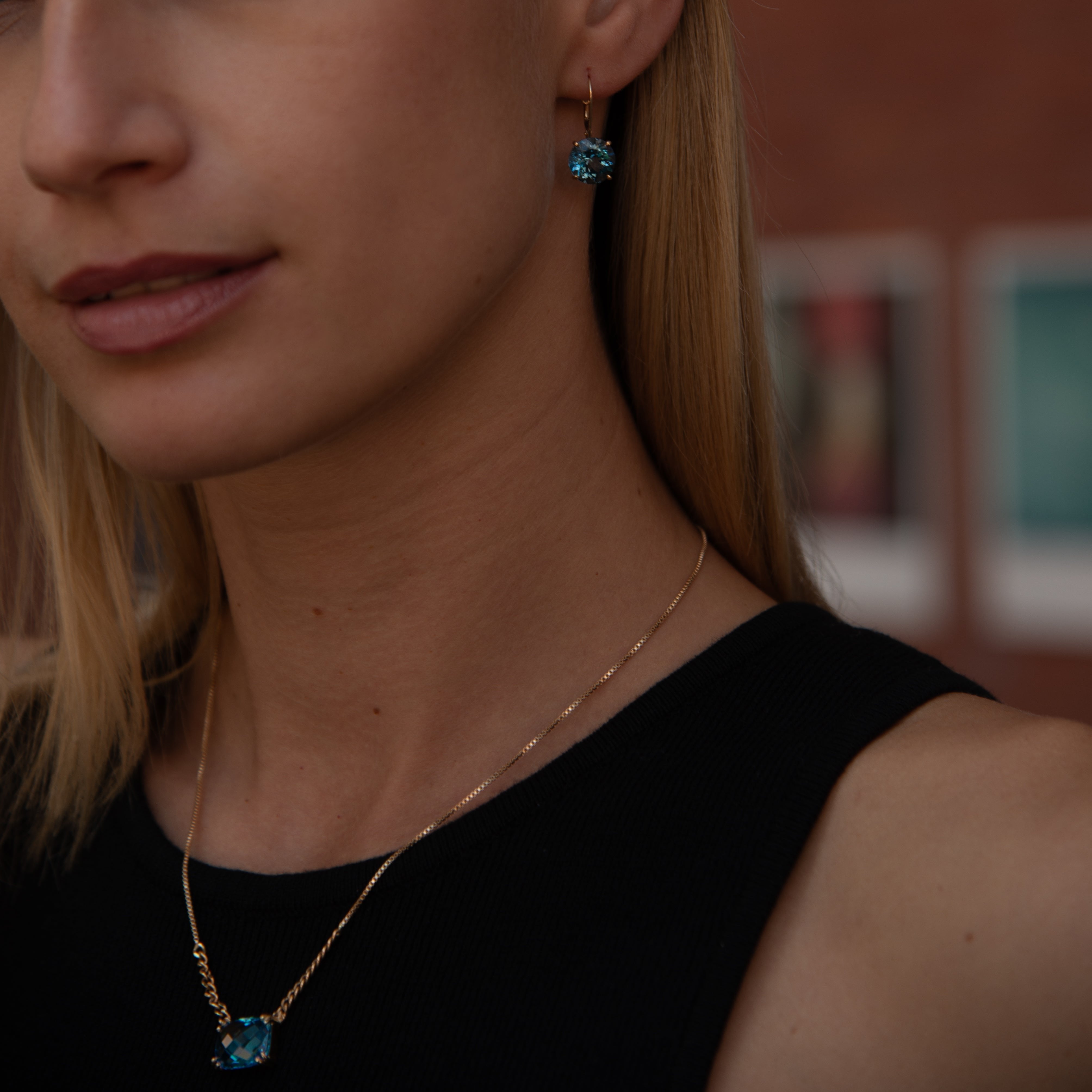 Blue Topaz Lever Back Earrings in 14k