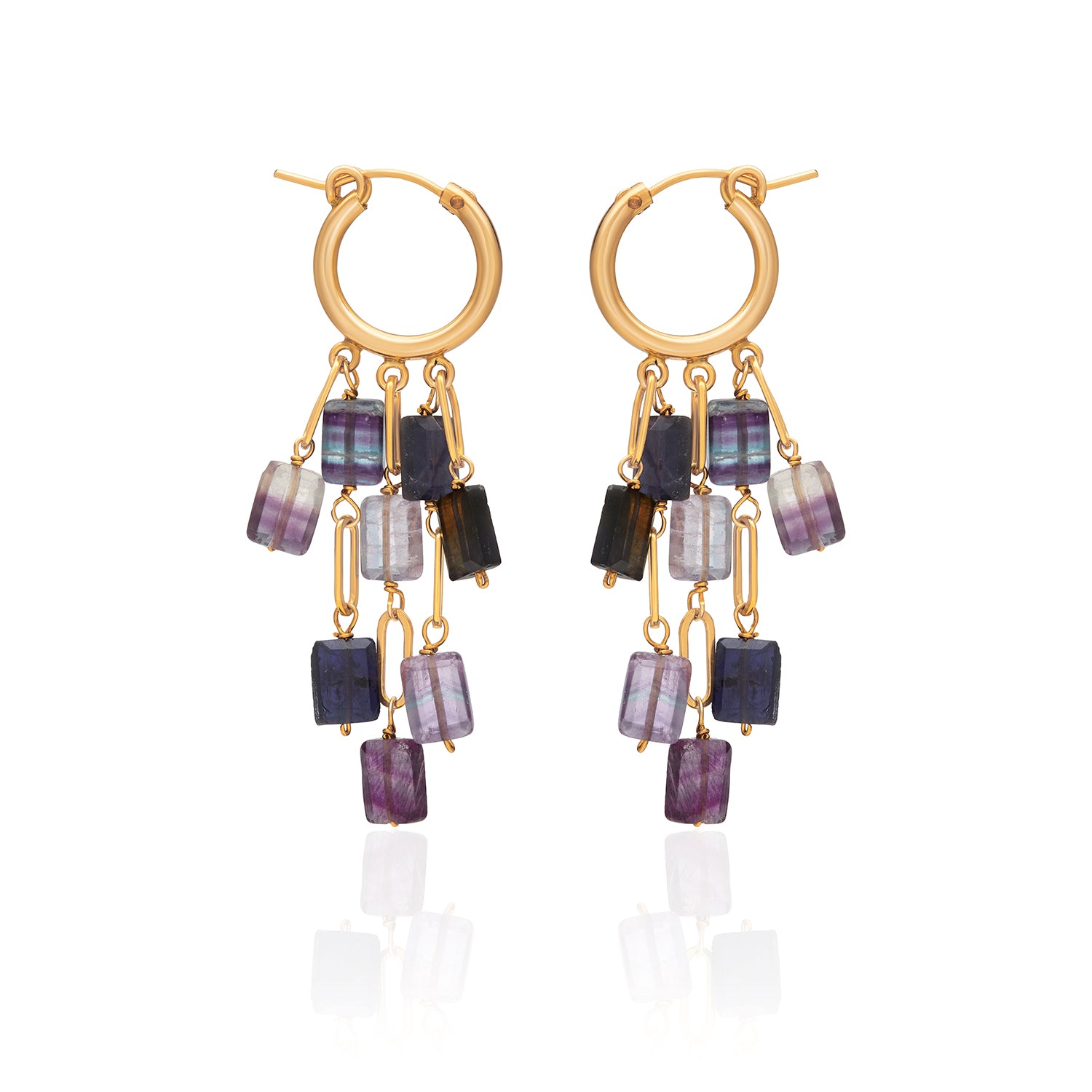 Paula Dangle Hoops Earrings - Lolite and Amethyst