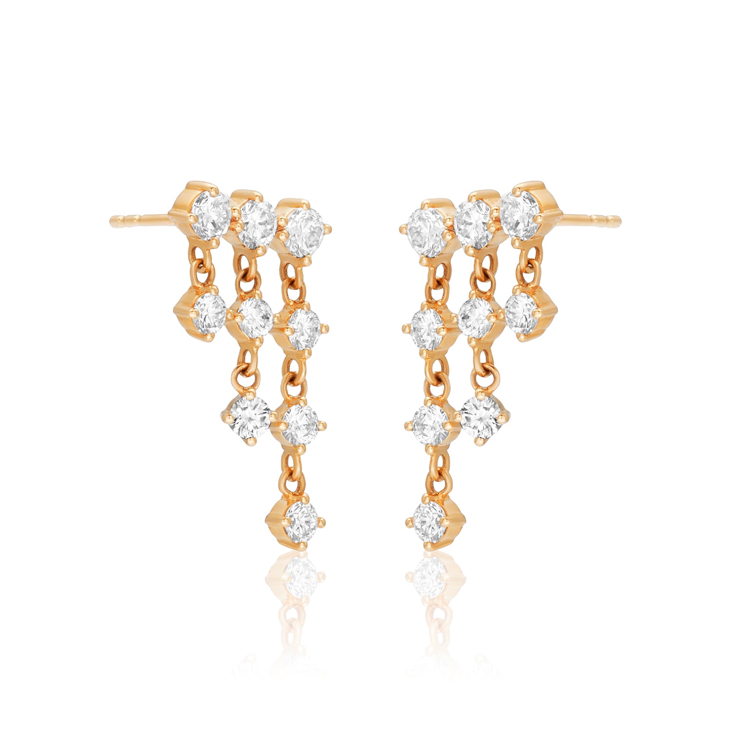 Lab-Grown Diamond Trio Dangly Posts Earrings 14K