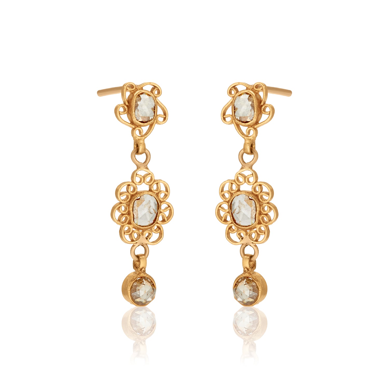 Trio Floral Slice Diamond Studs Earrings 18K