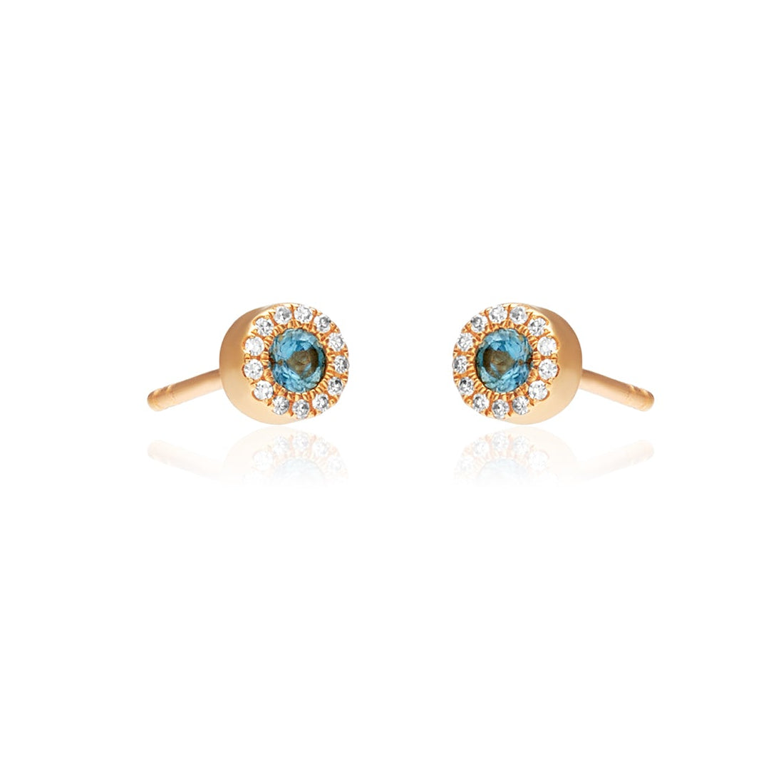 Aquamarine Diamond Frame Round Studs 14k