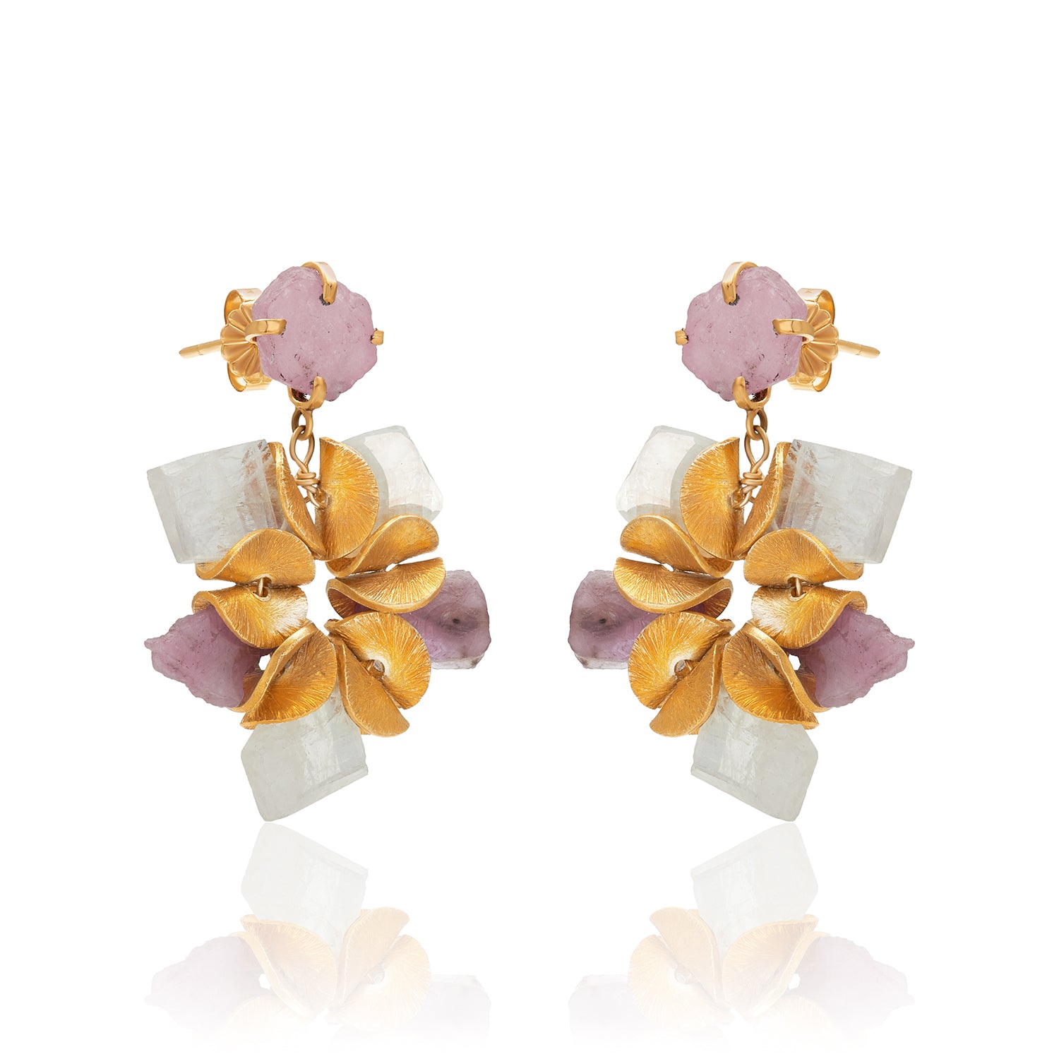 Pinkalicious Slice Sapphires Moonstone Floral Studs Earrings