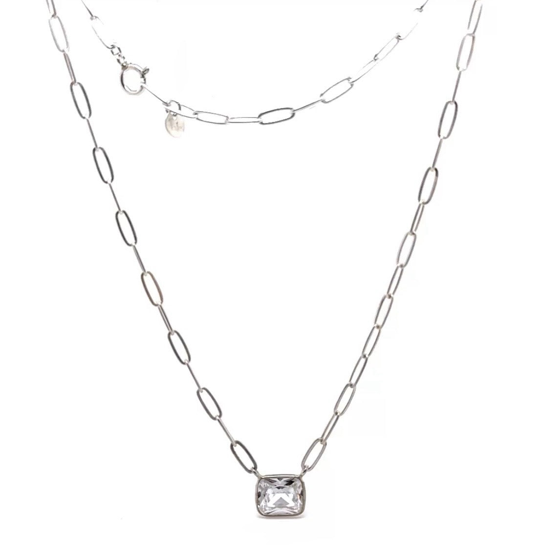 CZ  Paperclip Necklace