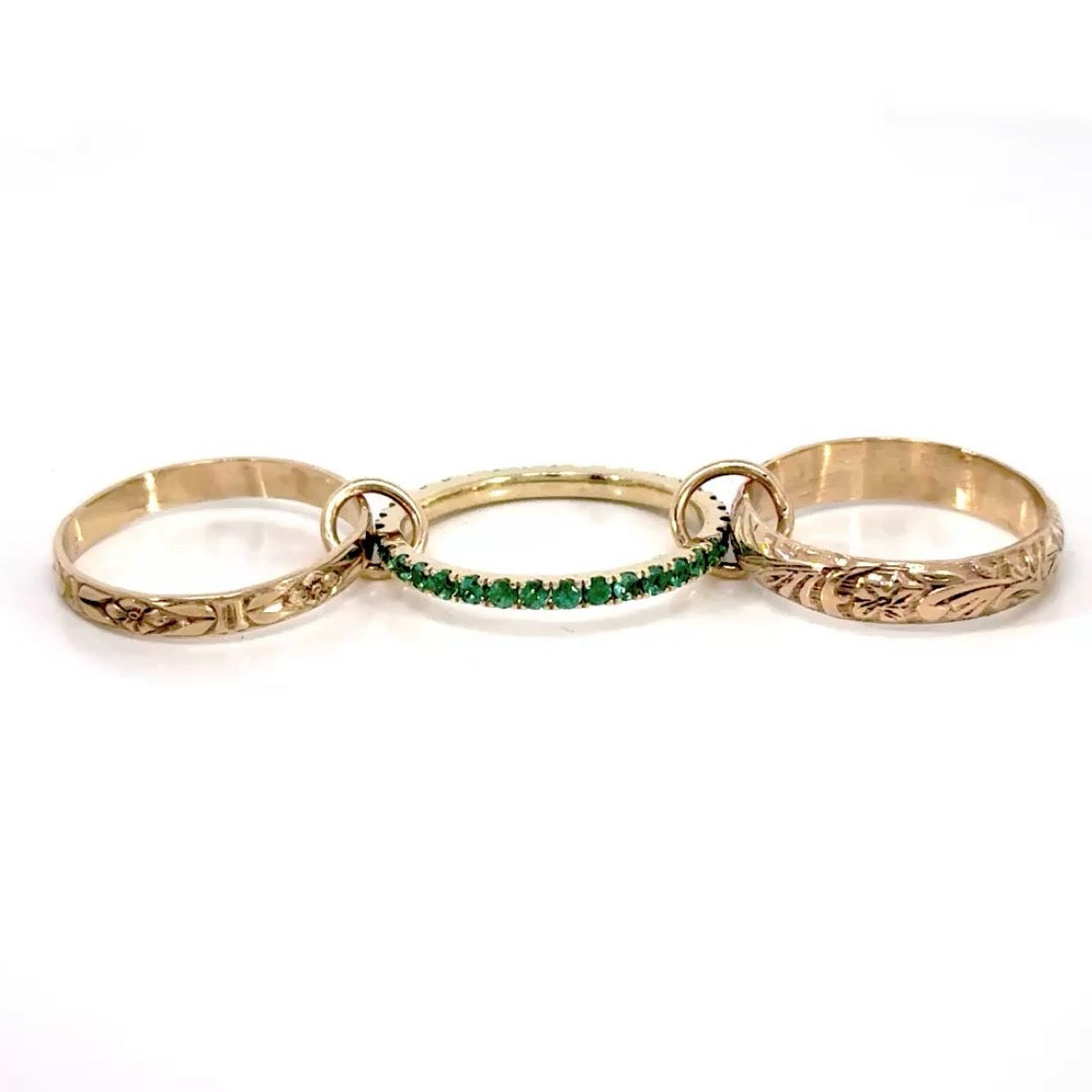 Trio Gold Three-Link Diamond Ring 14k - Emerald