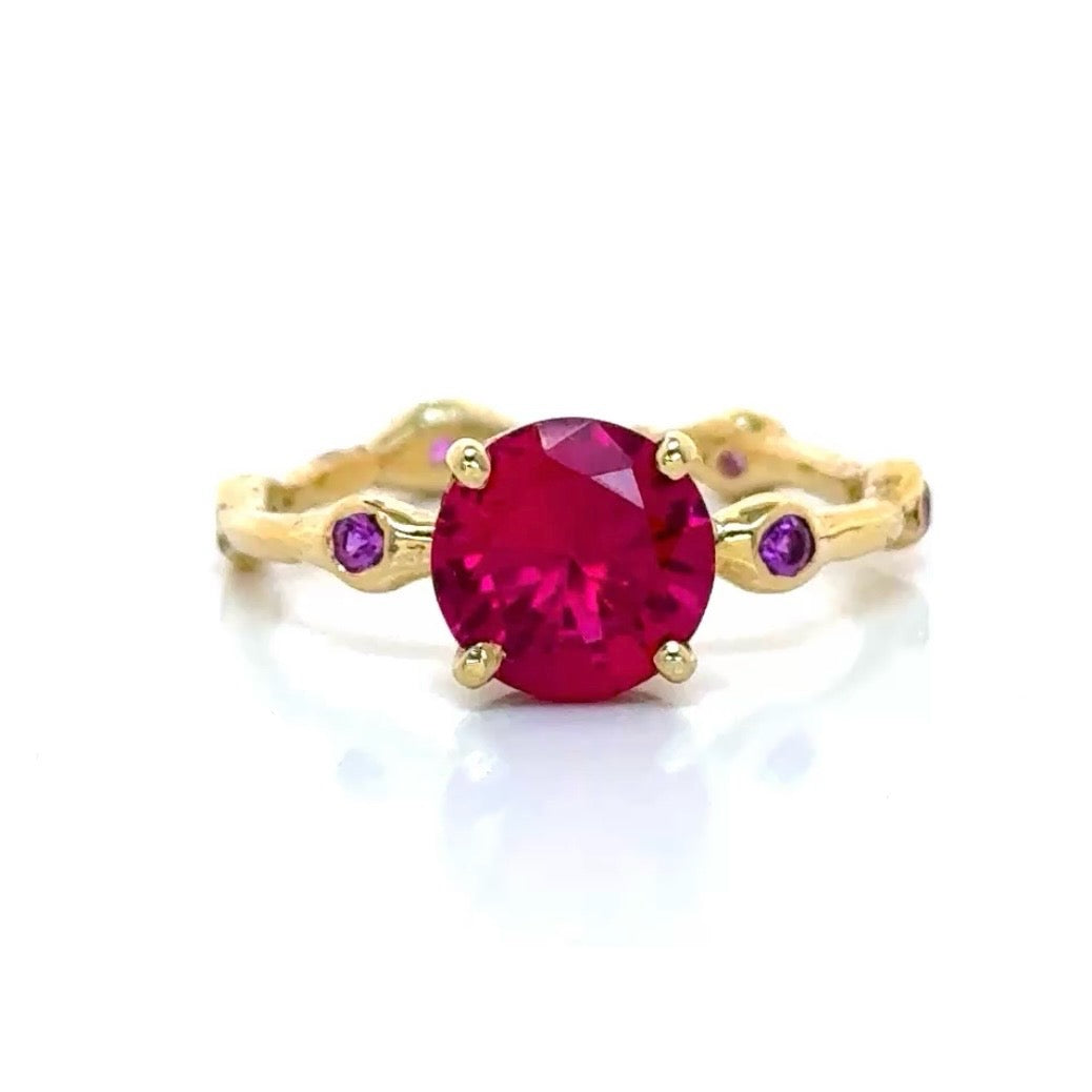 Lab Ruby Bamboo Sapphire Ring In 14k