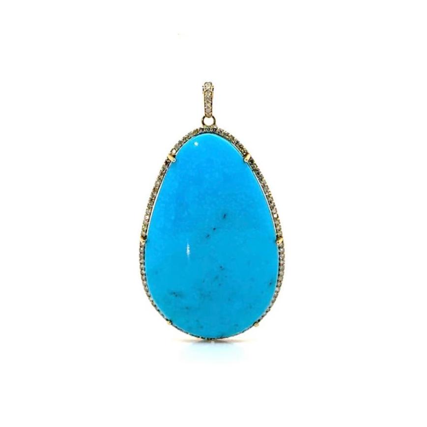 Turquoise Diamond Pendant With Circle Lock Necklace In 14K