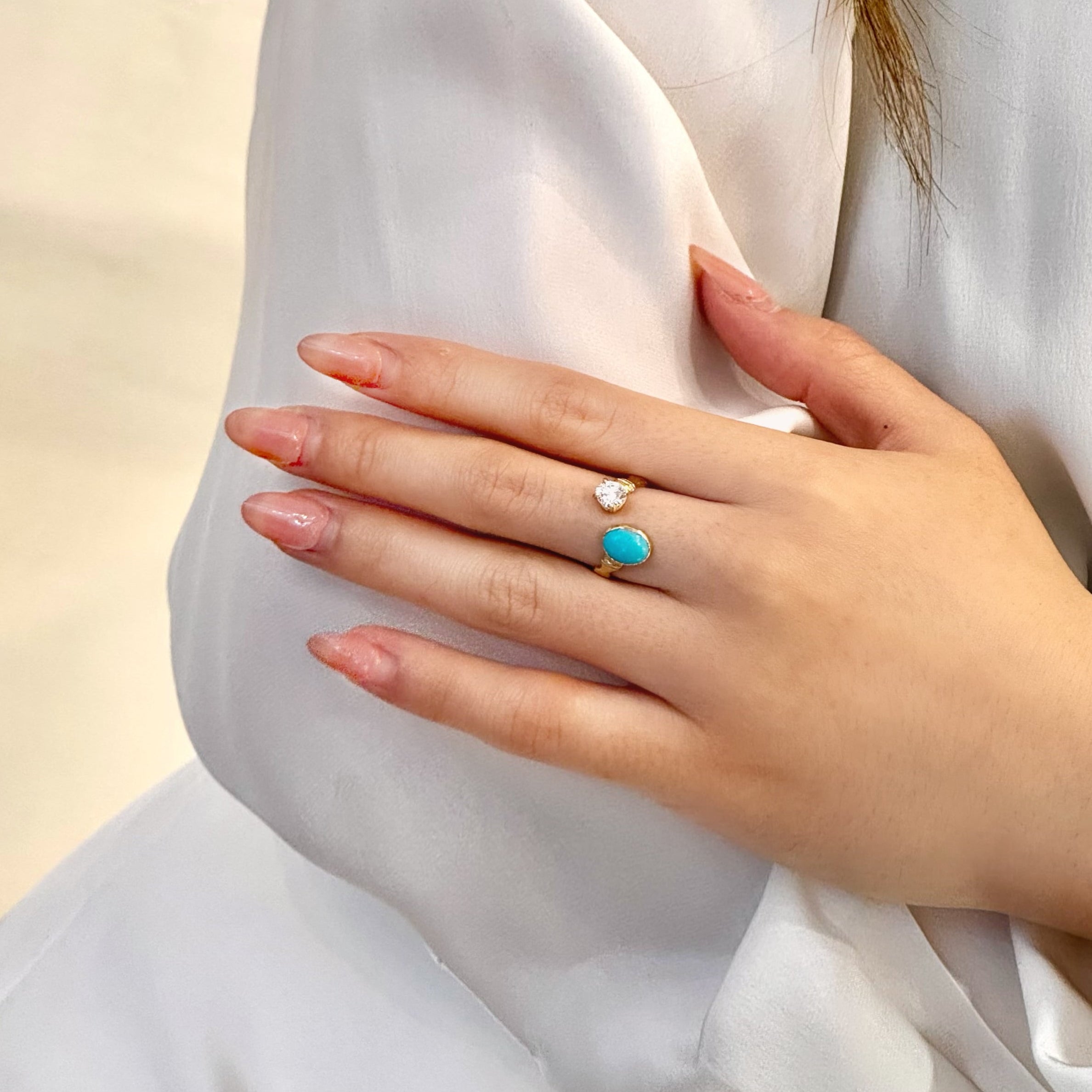 Lab-grown Diamond Turquoise Bamboo Bypass Ring