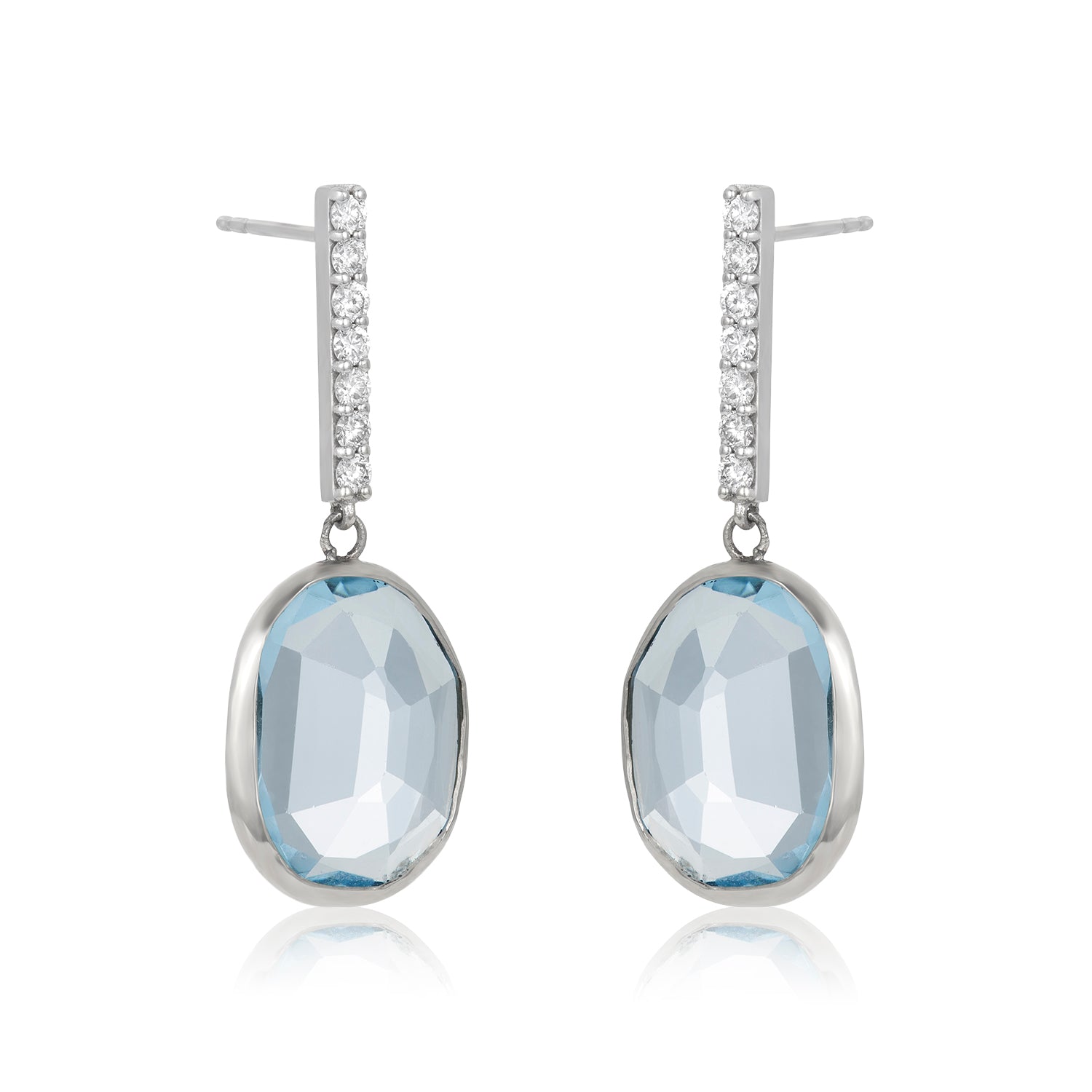 Slice Blue Topaz Diamond Bar Studs Earrings