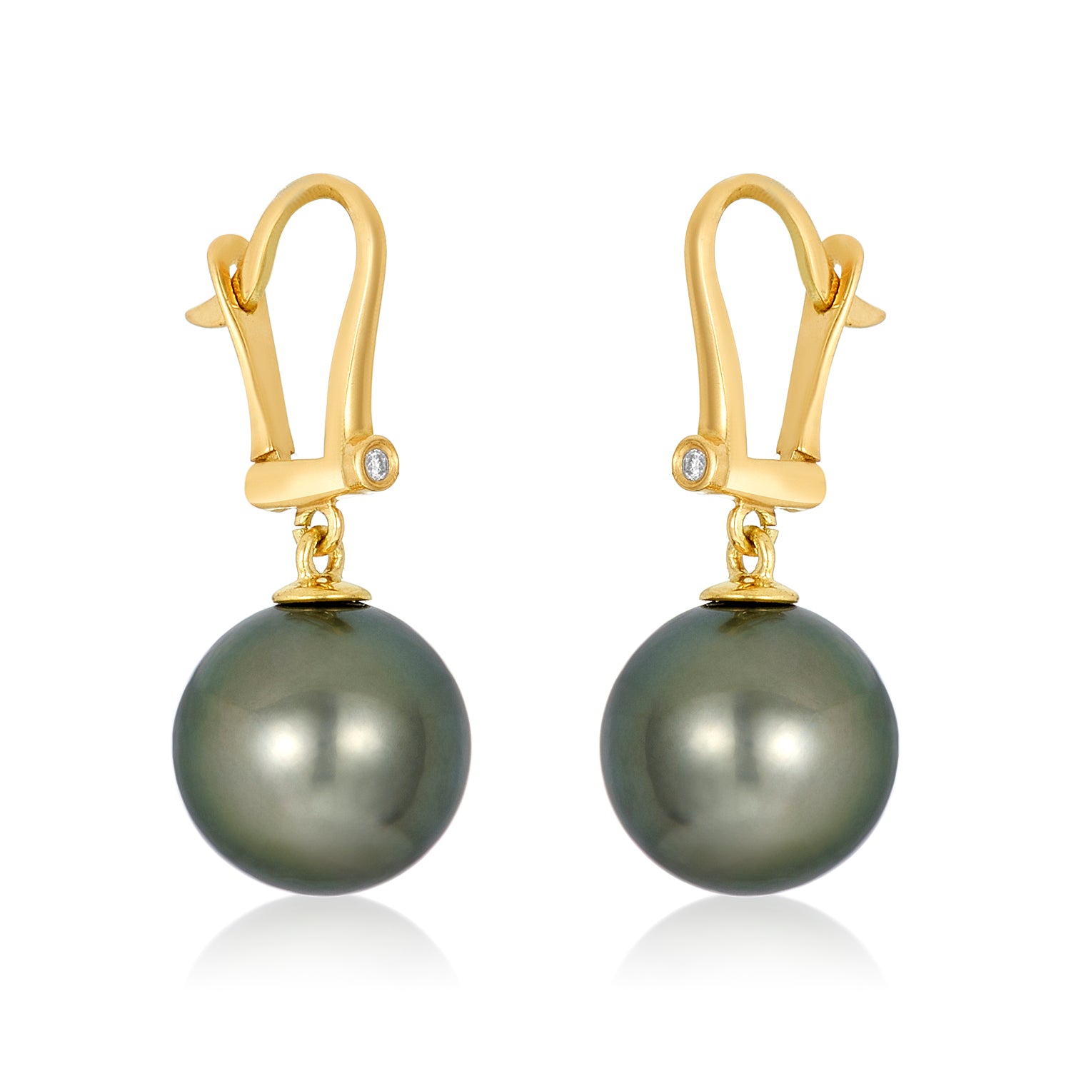 Tahitian Pearl & Diamond  Earrings 14K