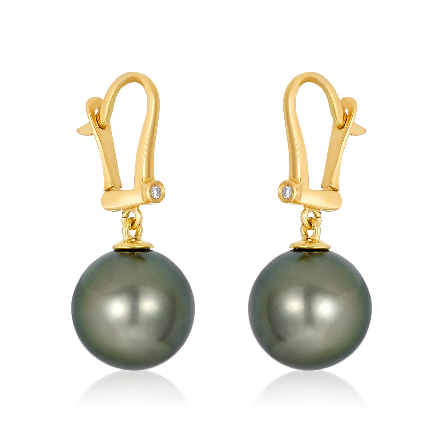 Tahitian Pearl & Diamond  Earrings 14K