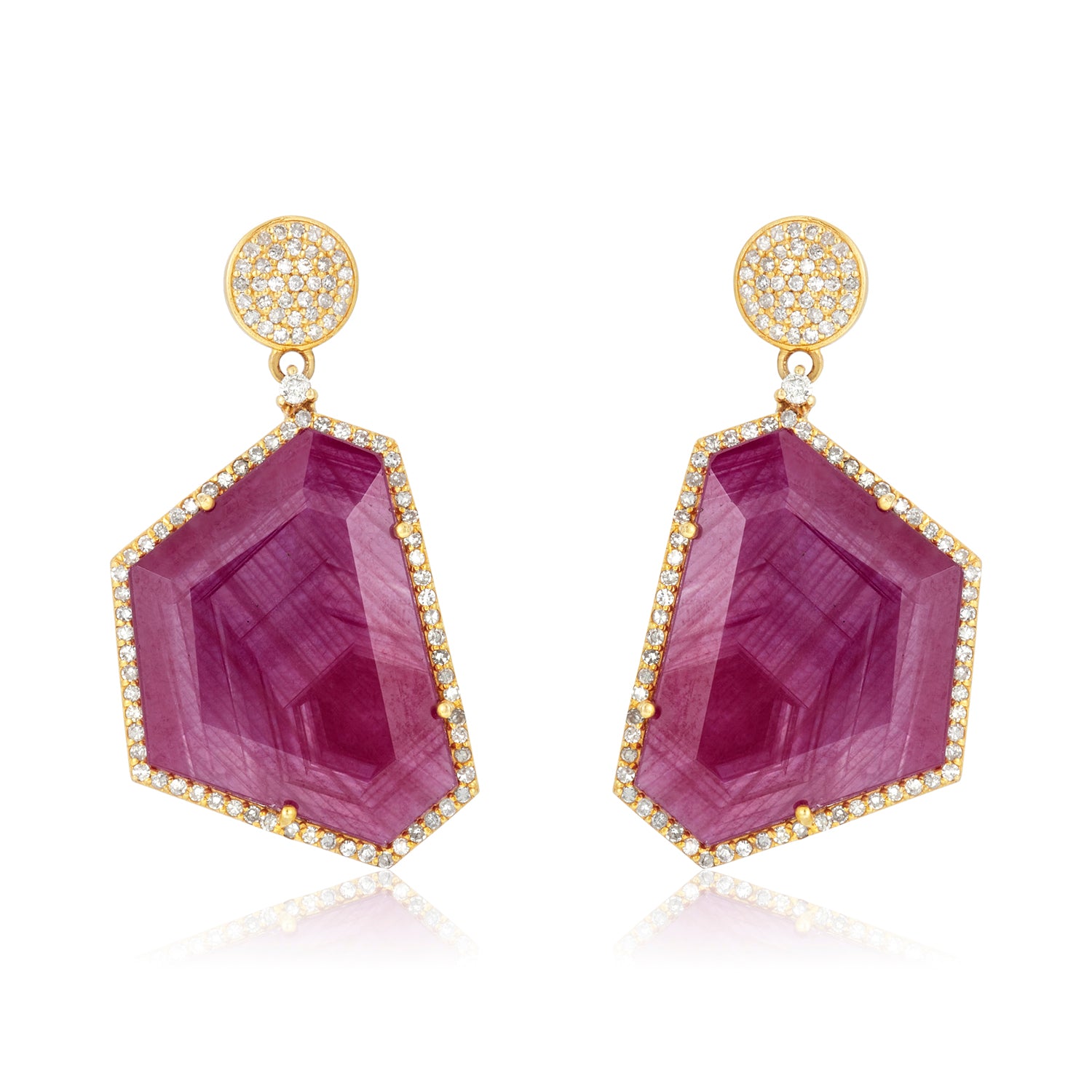 Ruby Slice Drop Diamond Post Earrings in 14k