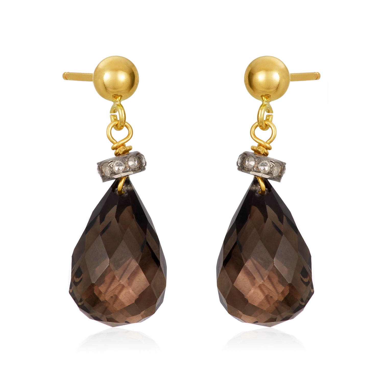 Smokey Quartz Diamond Roundel Earrings