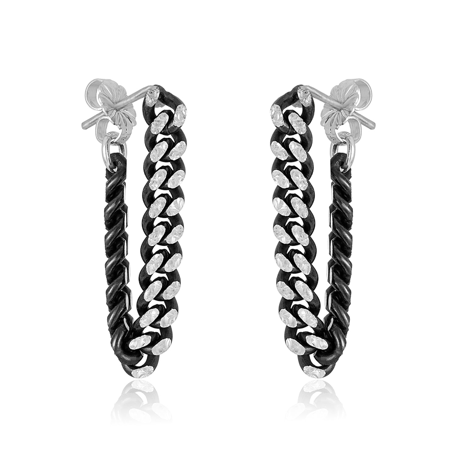 Double Edge Oxidized Silver Earrings