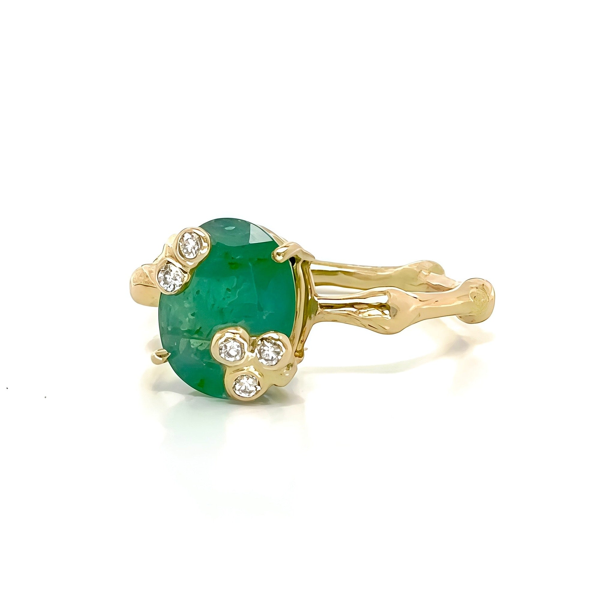 Emerald Diamond Flower ring 14k