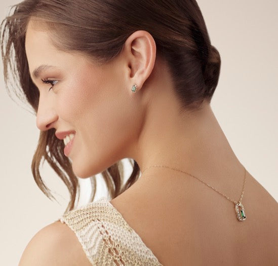 Framed Emerald Gold Ear Studs in 18k