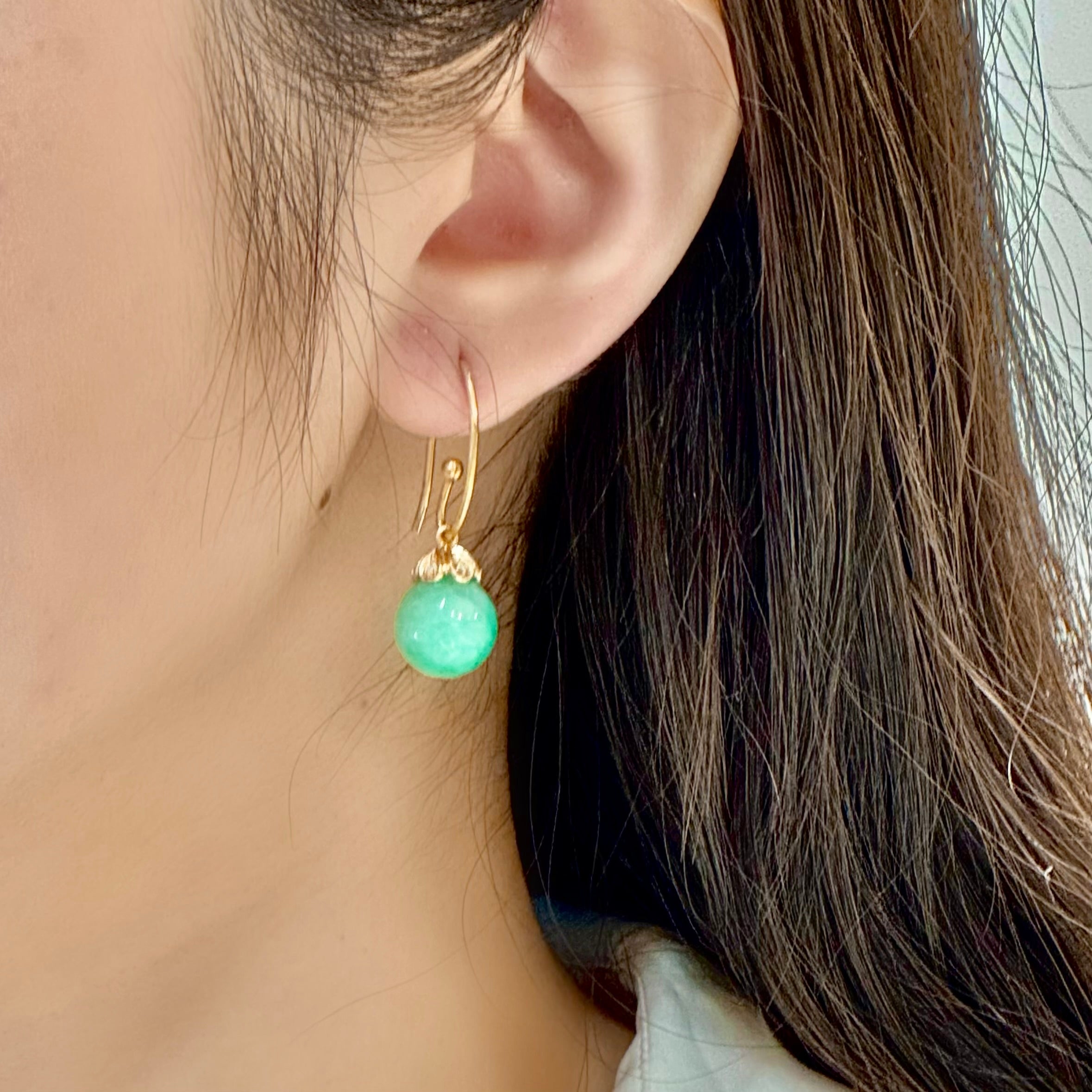 Jade Globe Floral Earrings 14k