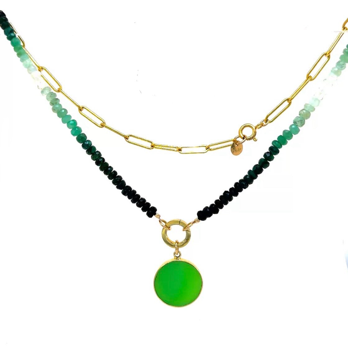 Rachel Emerald Paperclip Necklace With Circle Pendant