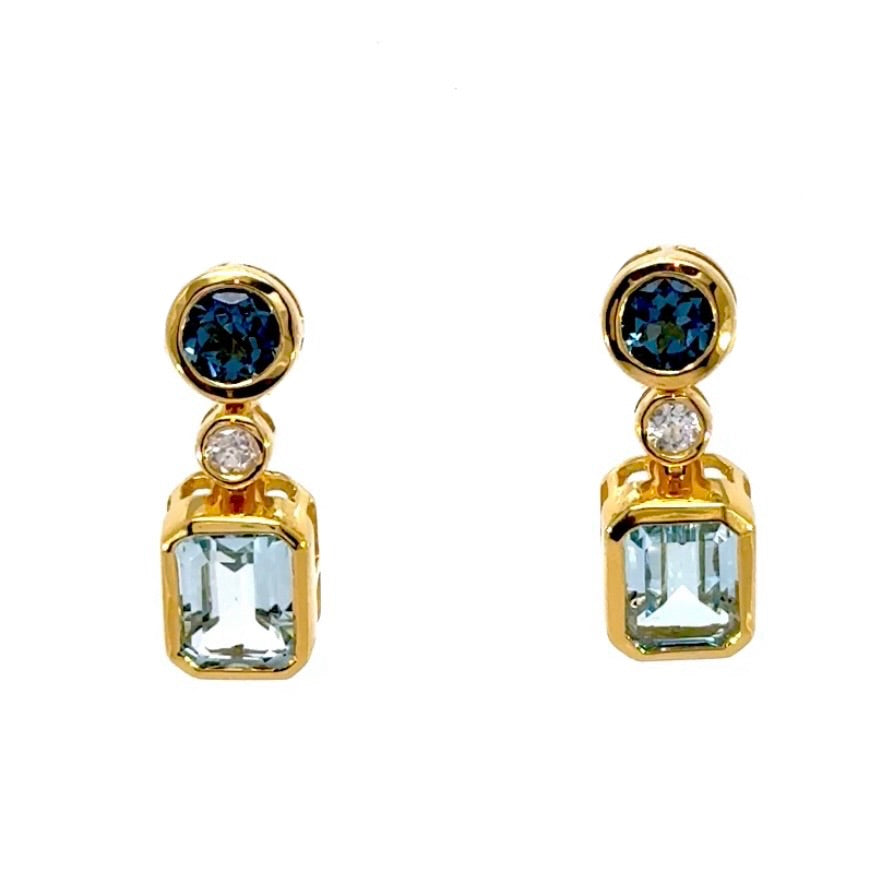 Double Gem Drop Lab Dia Gold-plated Studs Earrings