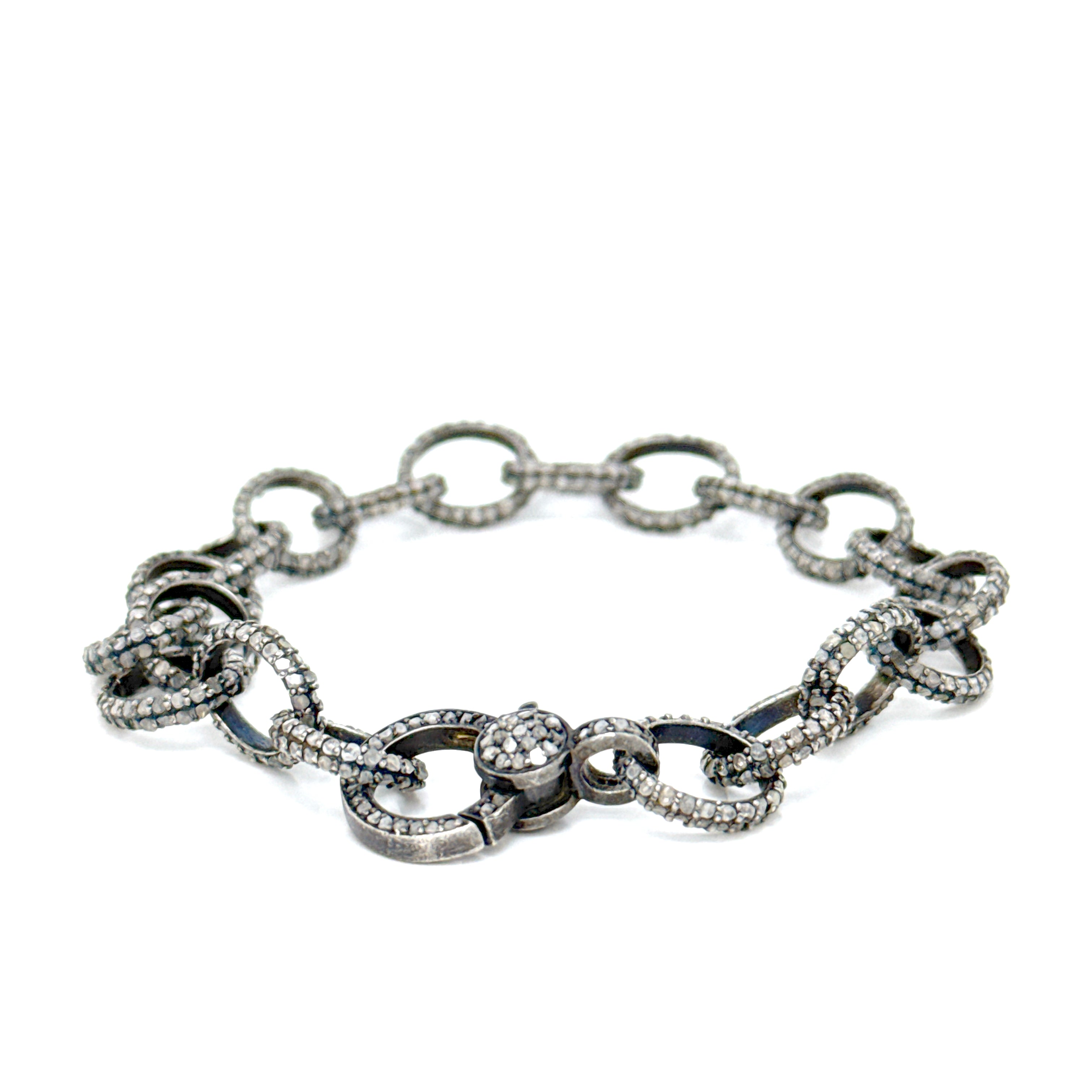 Pave Diamond Overlock Silver Chain Bracelet