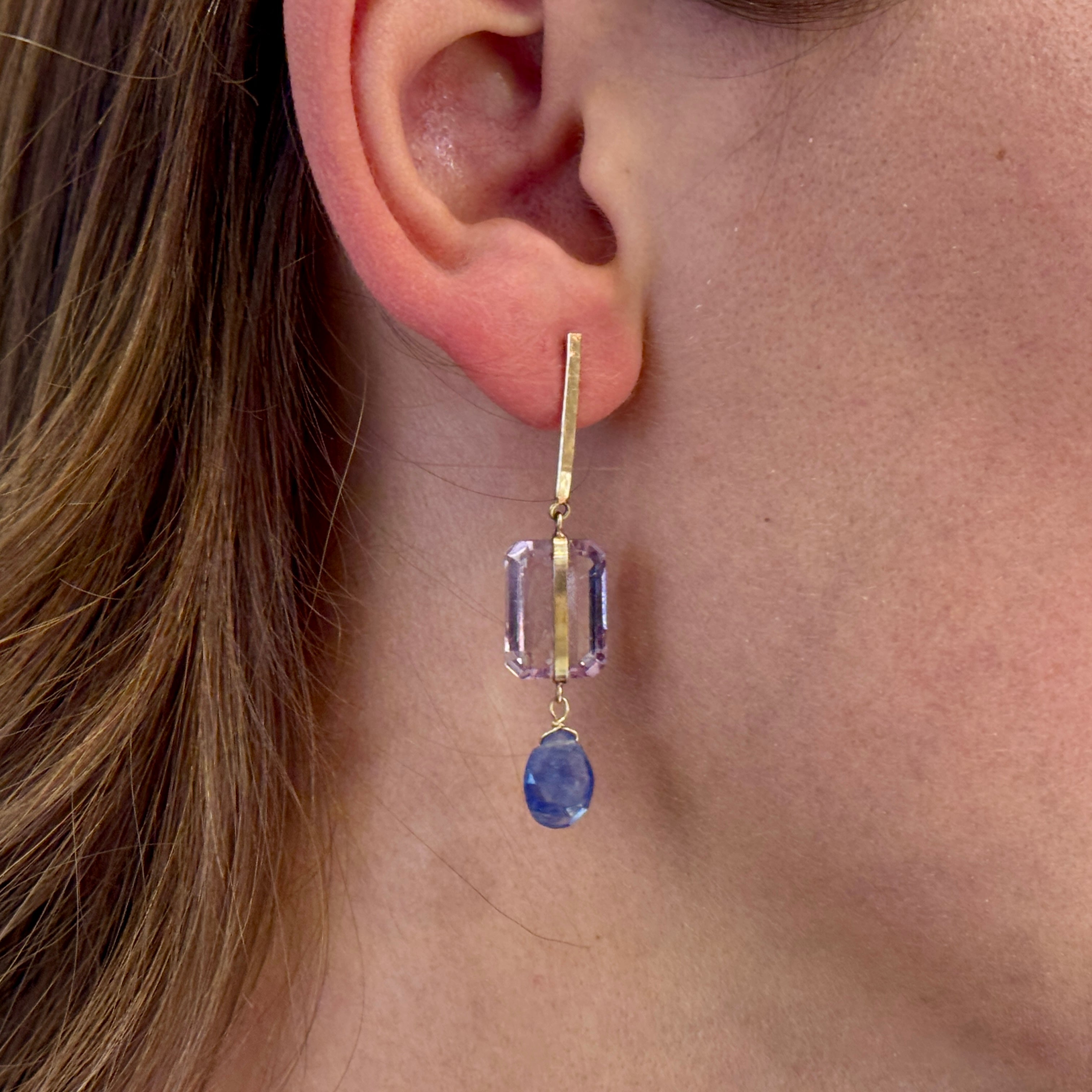 Avery Amethyst Gem Drop Gold Bar Post Earrings
