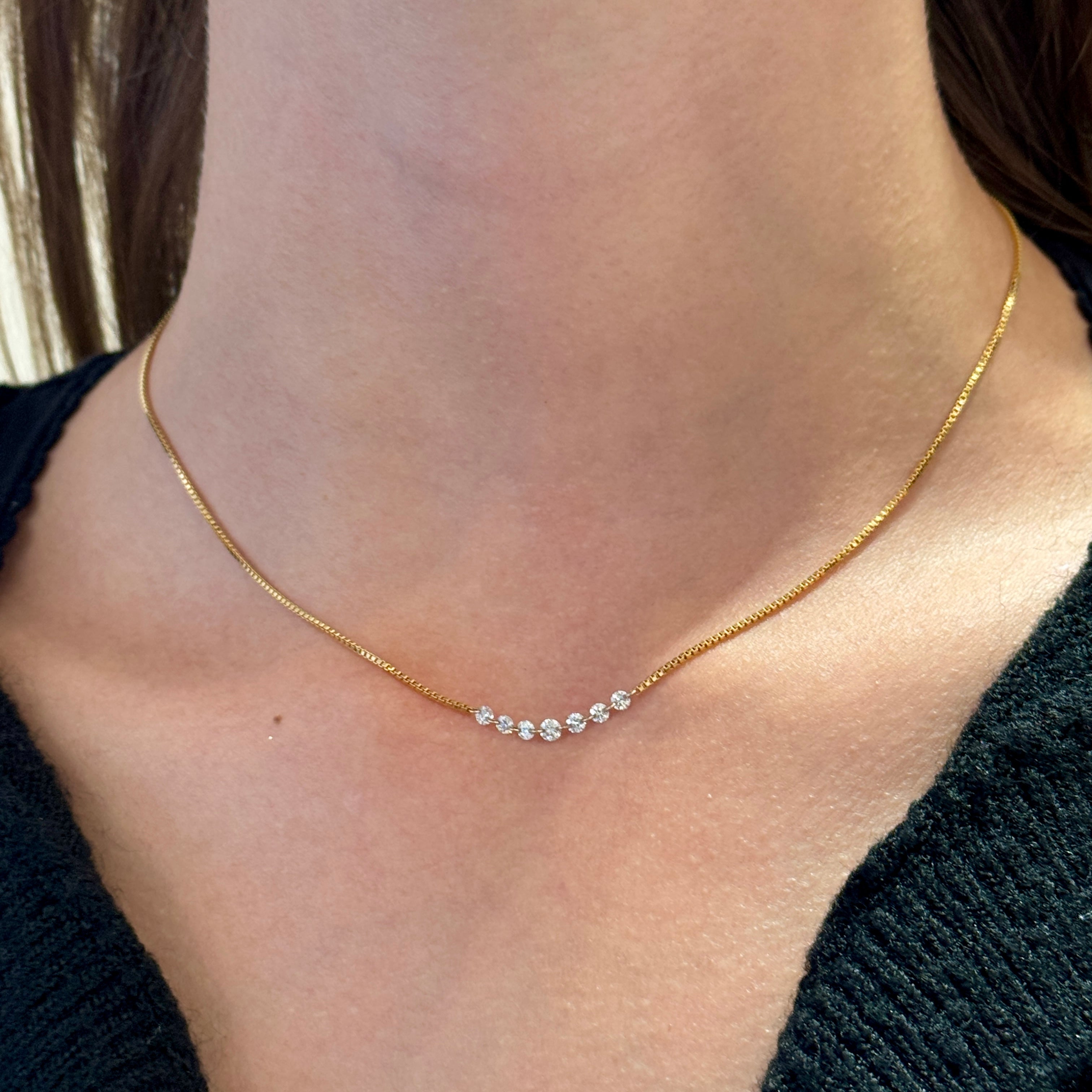 7 Lab-Grown Floating Diamonds Row Box Chain Necklace