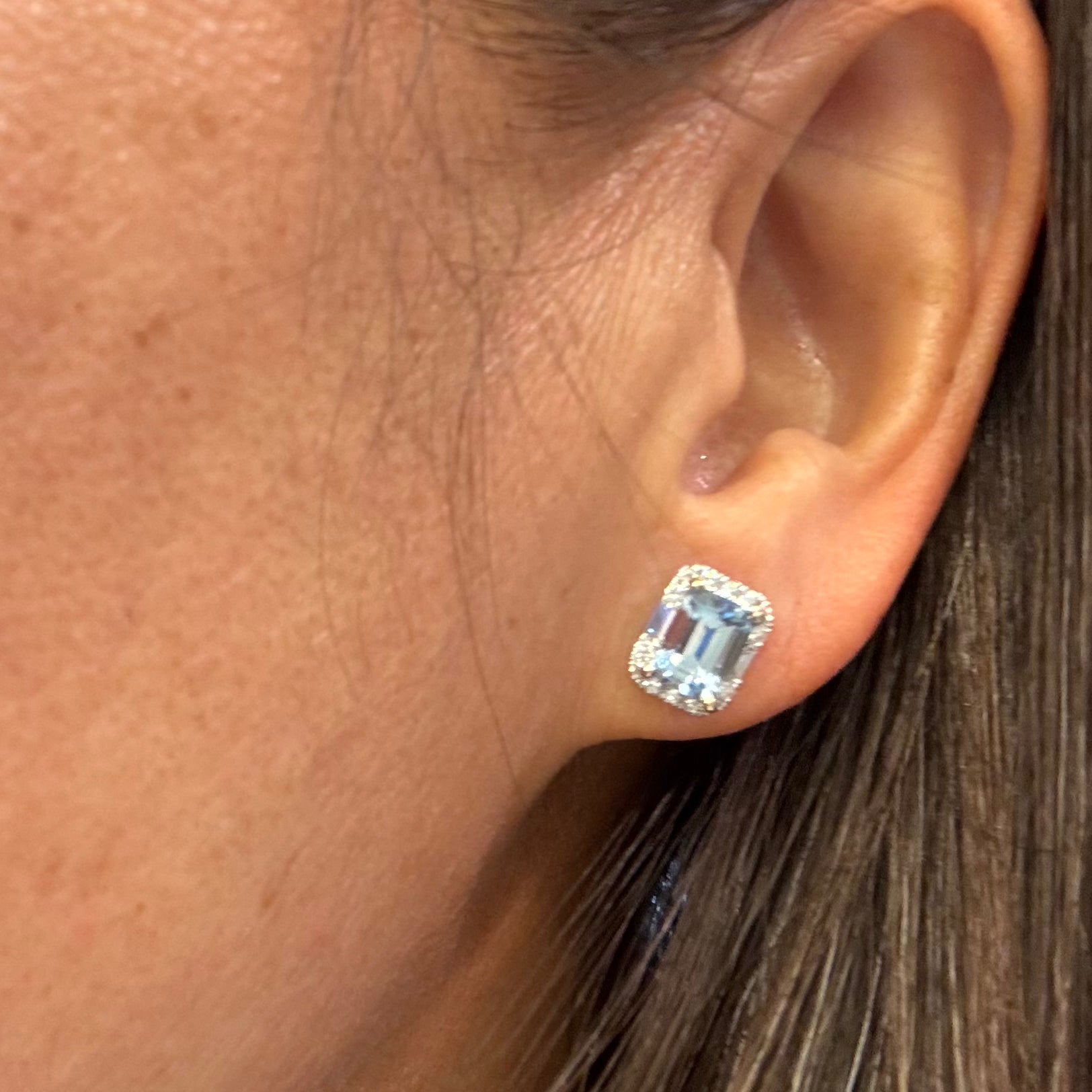 Aquamarine Lab-Grown Diamond Studs In 14K White Gold