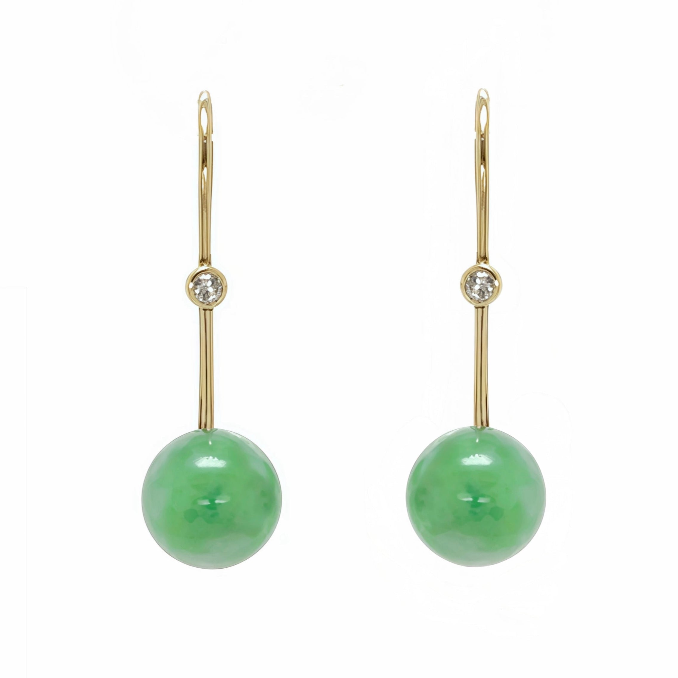 Jade Globe Drop Lab-grown Diamond Elongated Earrings 14k