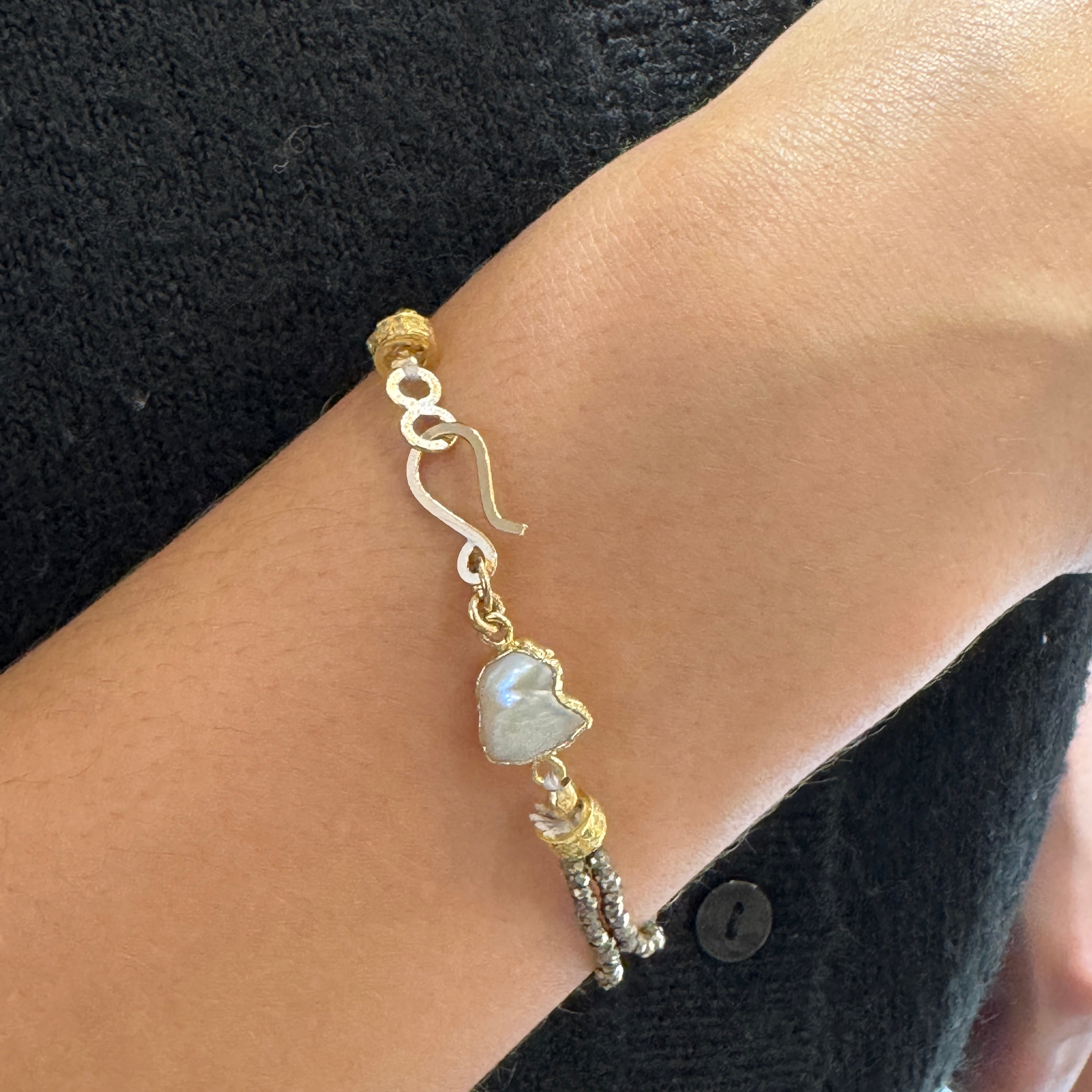 Golden Mixed Pyrite Pearly Bracelet