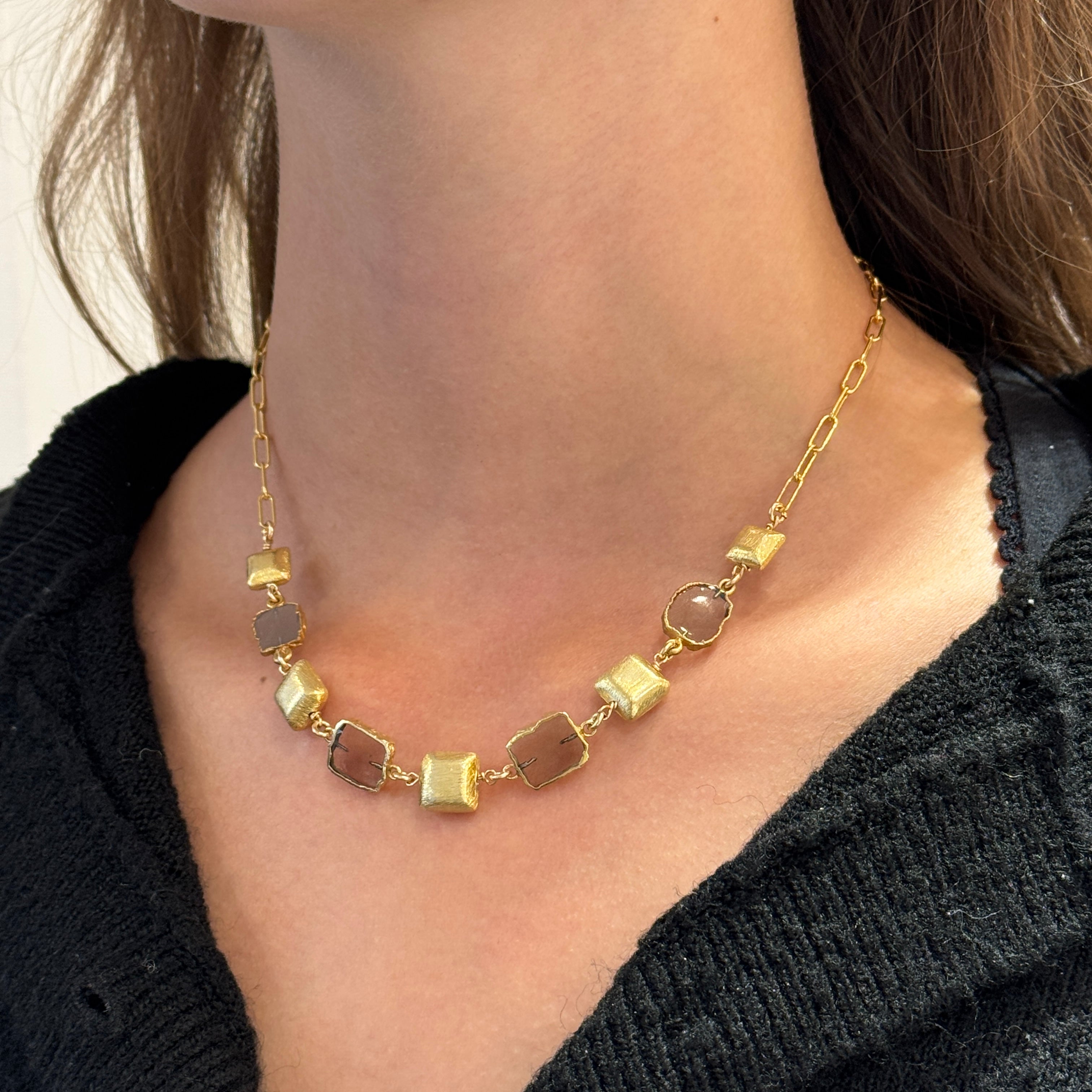 Smokey Quartz Gold Pillow Necklace